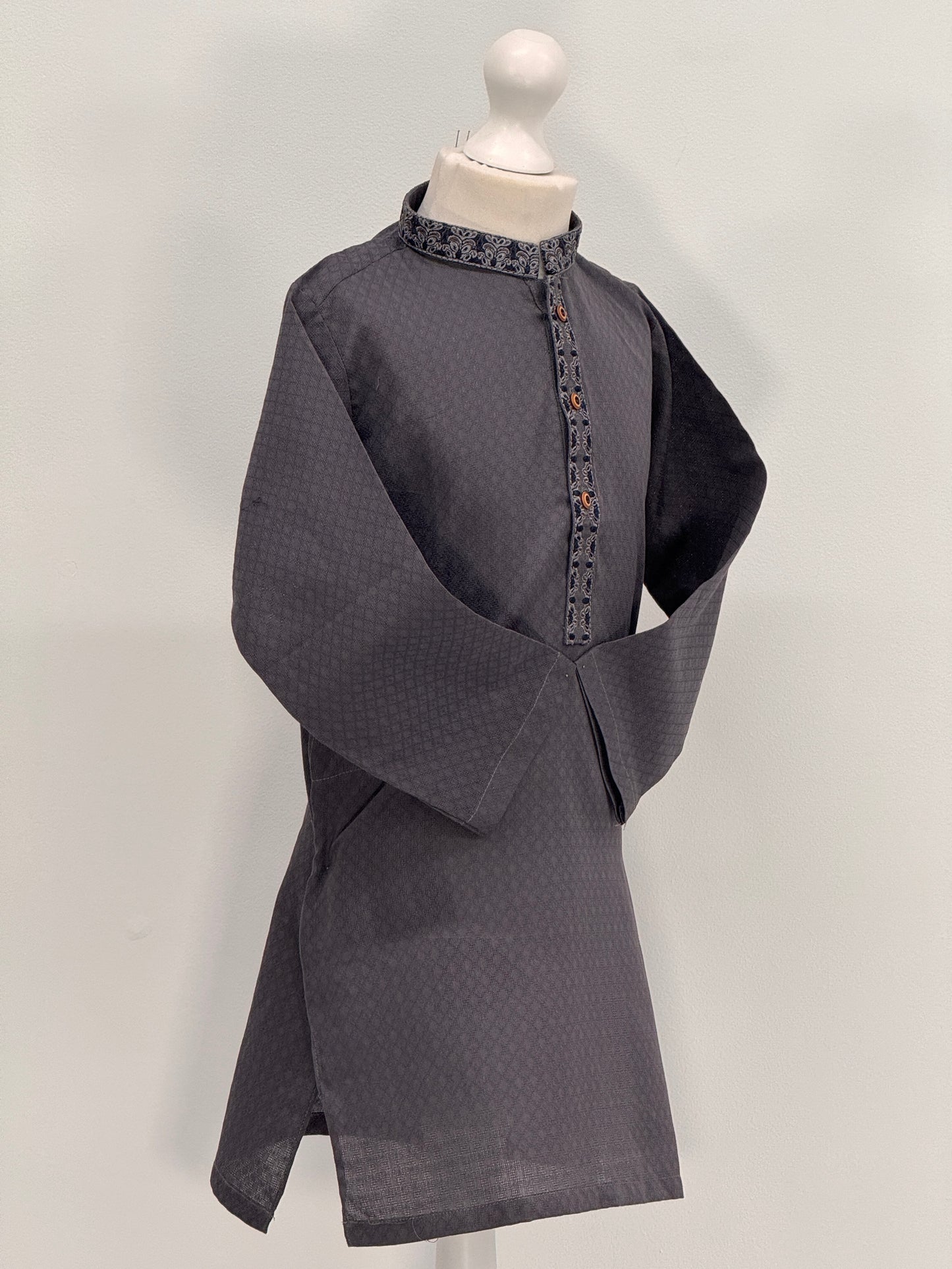 Boys Grey 4 Kurta with Placket Embroidery