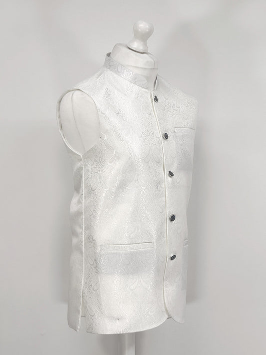 Men's Off White Paisley Design Jamawar Waistcoat