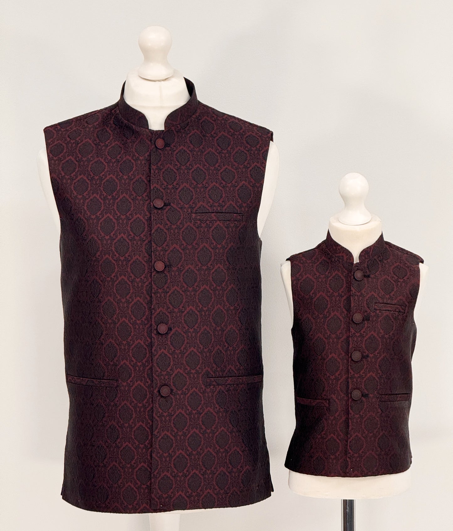 Boys Banarsi Maroon Black Diamond Waistcoat