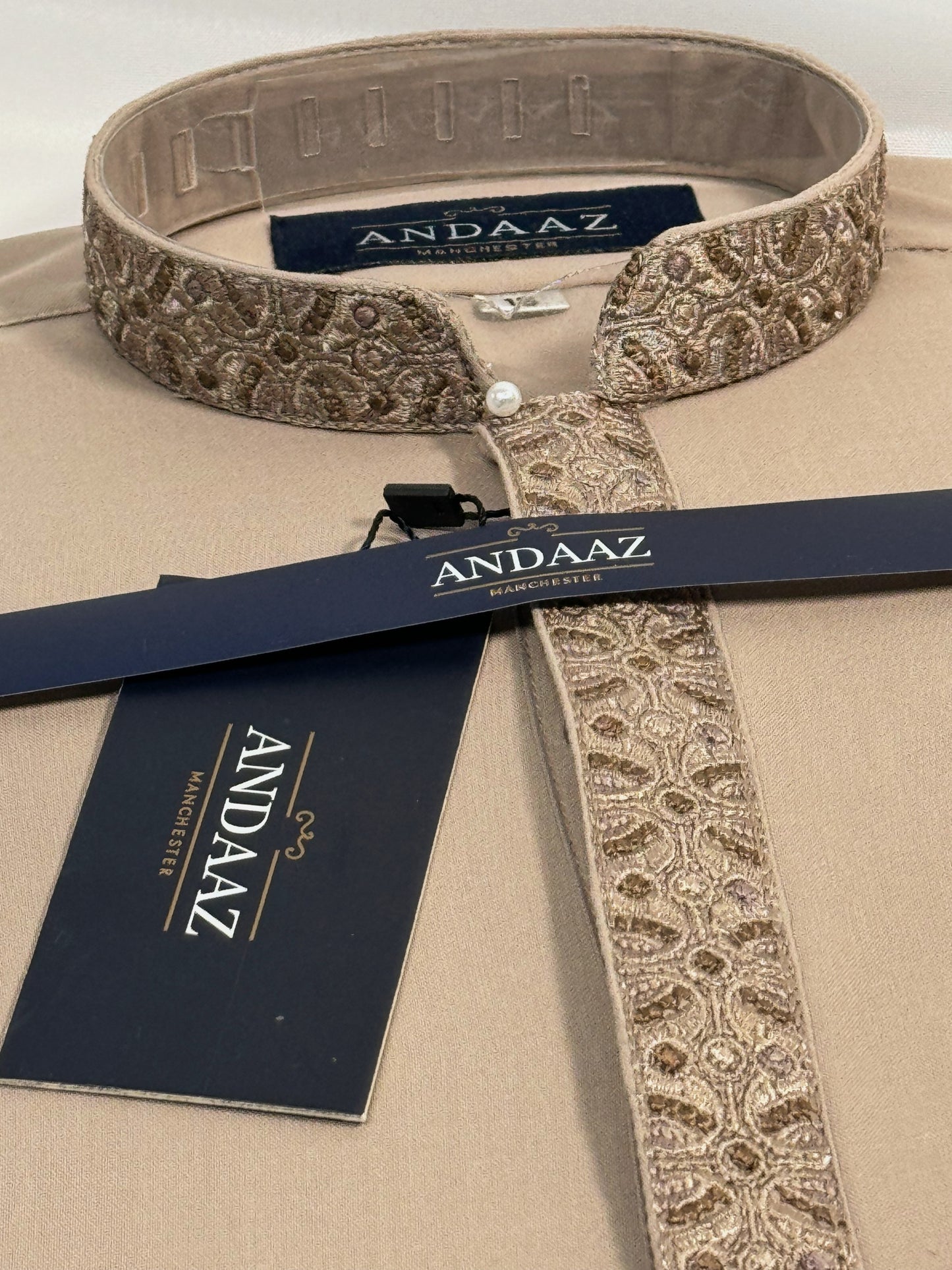 Boys Shalwar Kameez Beige 1 Placket Embroidery