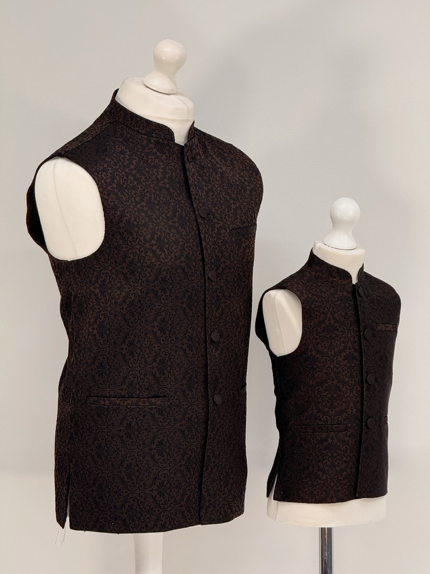Men's Banarsi Brown Black Waistcoat