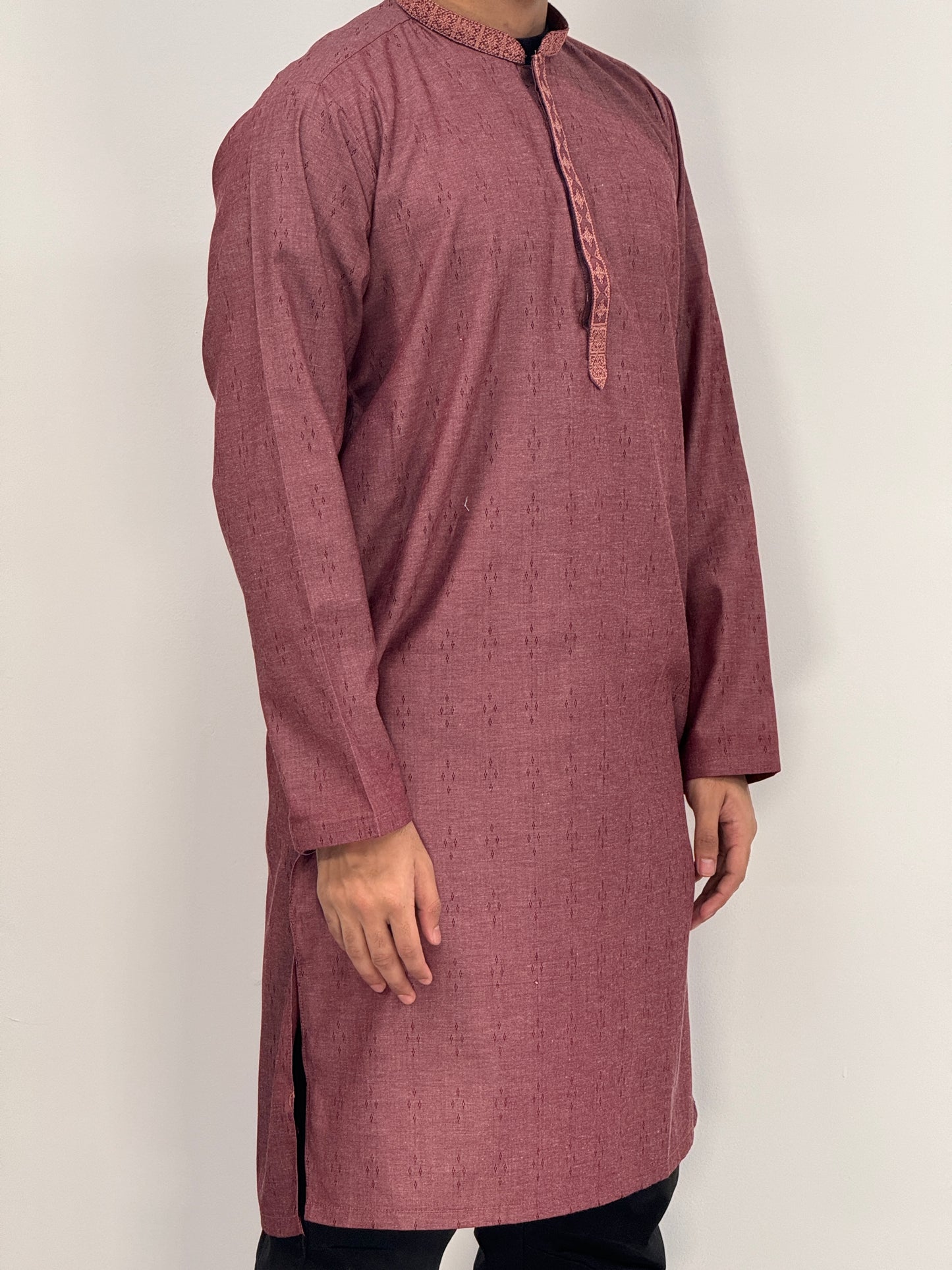 Men's Strawberry Kurta with Placket Embroidery