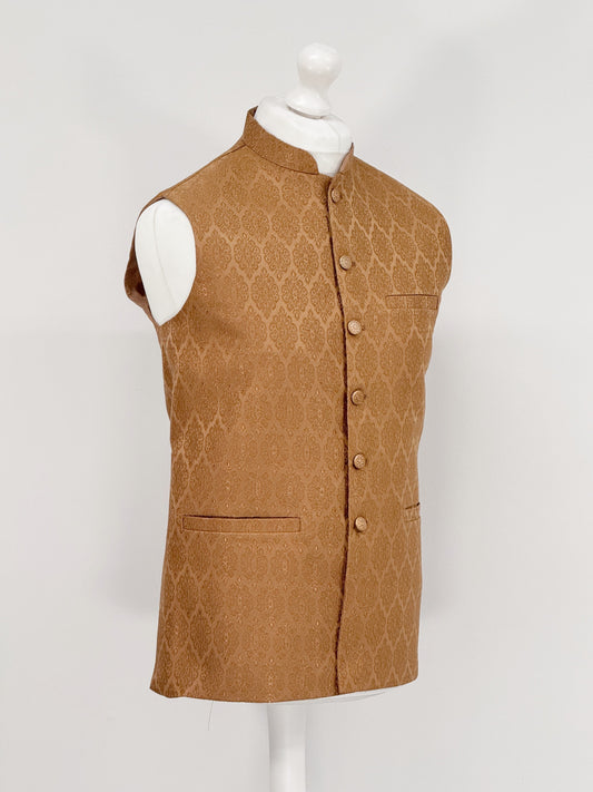 Men's Light Brown Diamond Design Jamawar Waistcoat