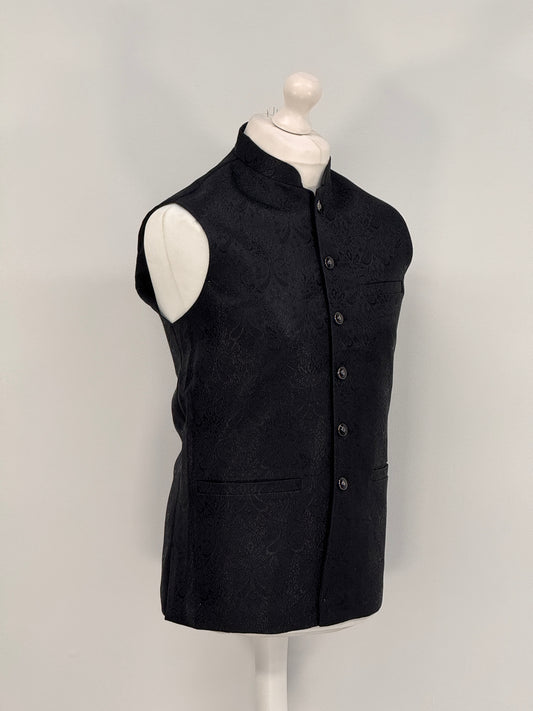 Men's Black Paisley Design Jamawar Waistcoat