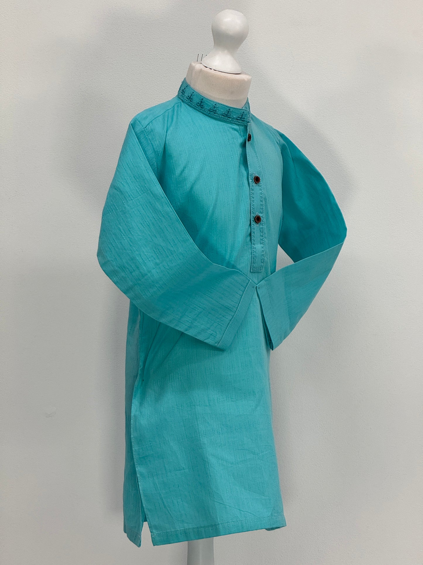 Boys Turquoise Kurta with Placket Embroidery