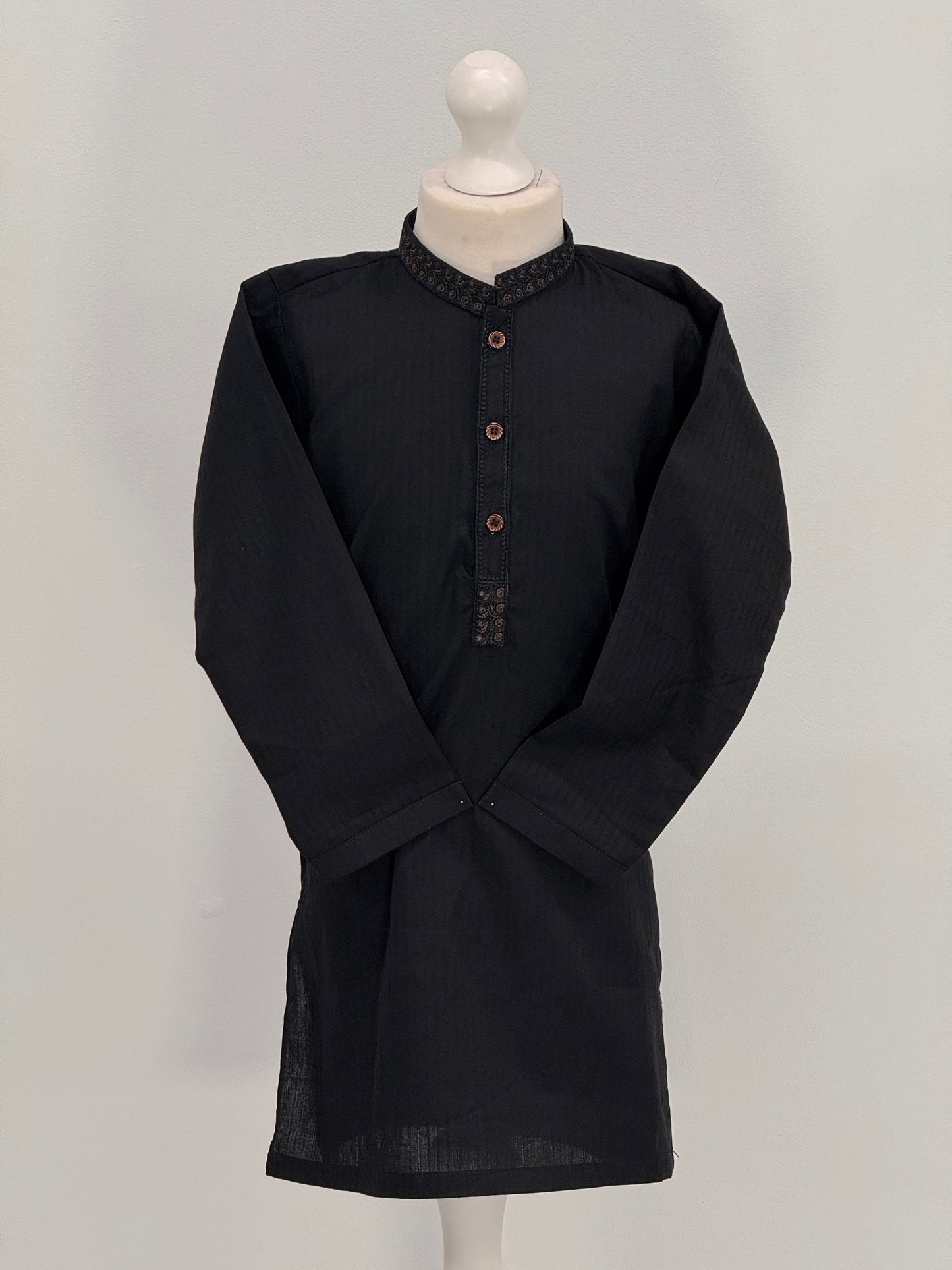 Boys Black 1 Kurta with Placket Embroidery