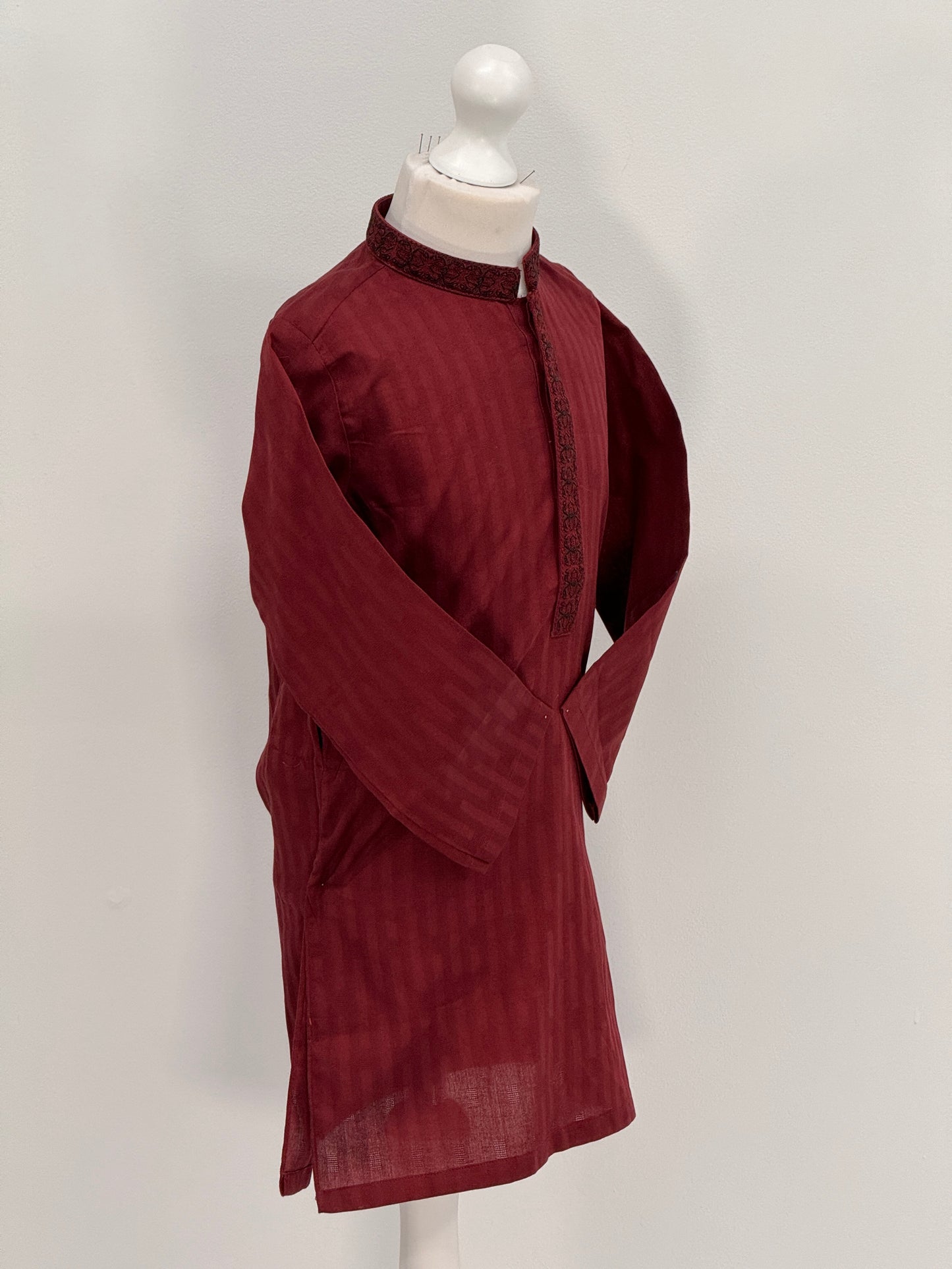 Boys Maroon Kurta with Placket Embroidery