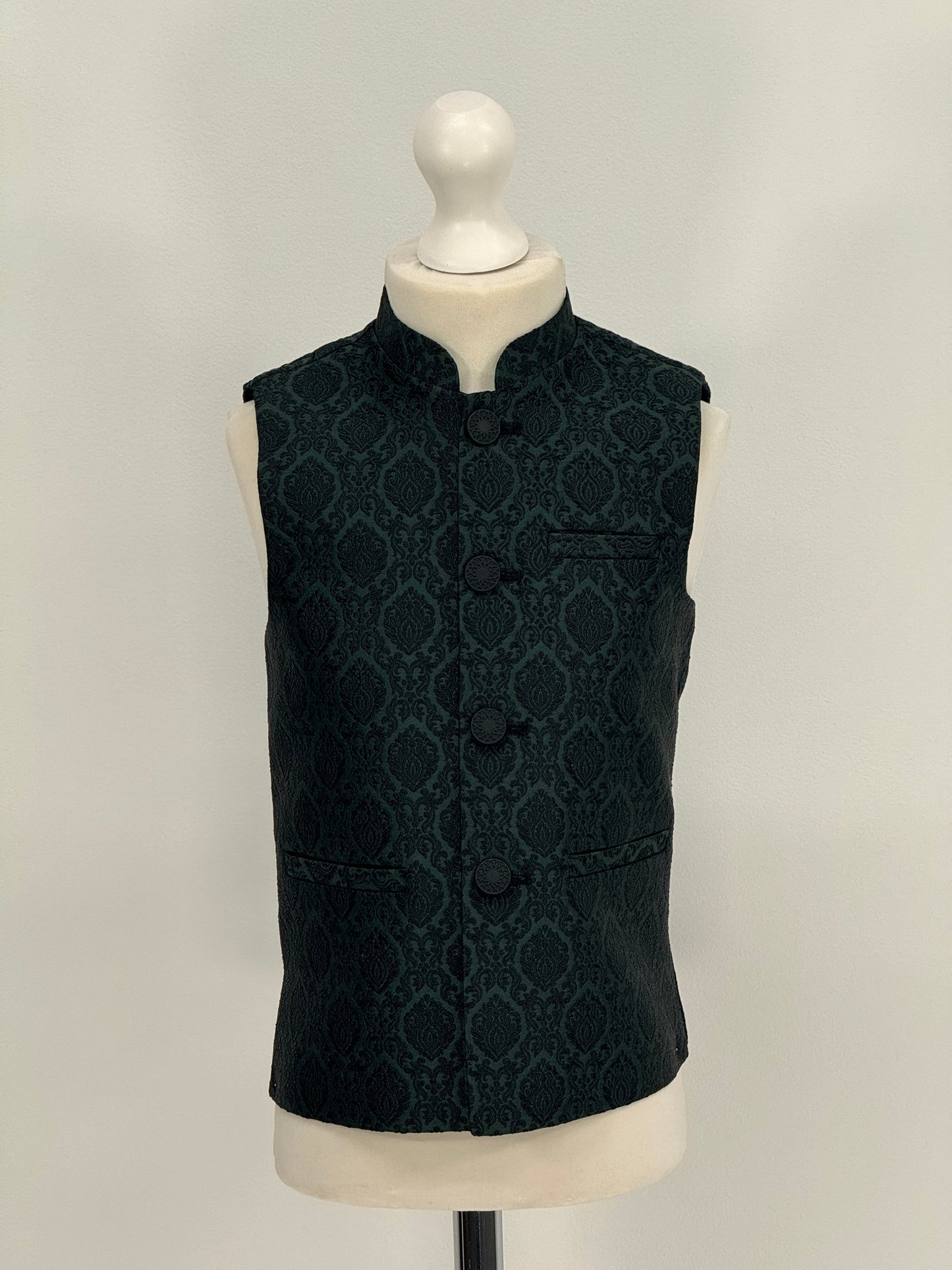 Boys Banarsi Green Black Diamond Waistcoat