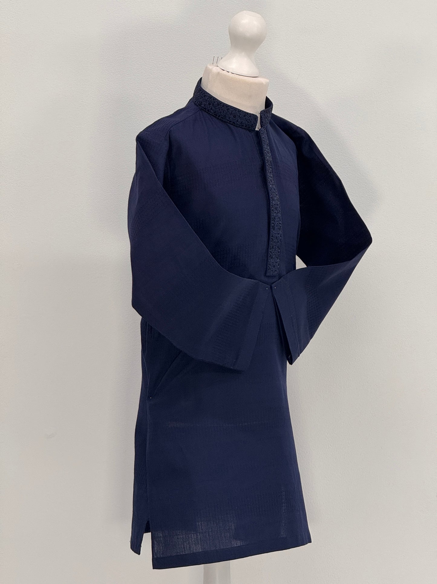 Boys Navy 4 Kurta with Placket Embroidery