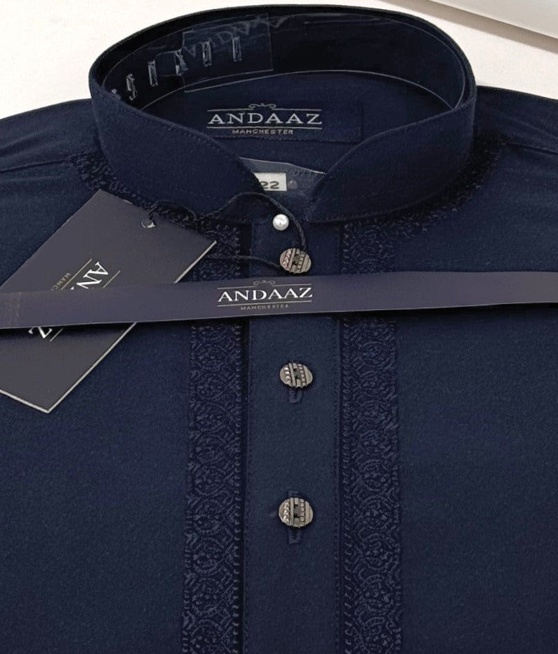 Boys Shalwar Kameez Navy with Piyala Embroidery