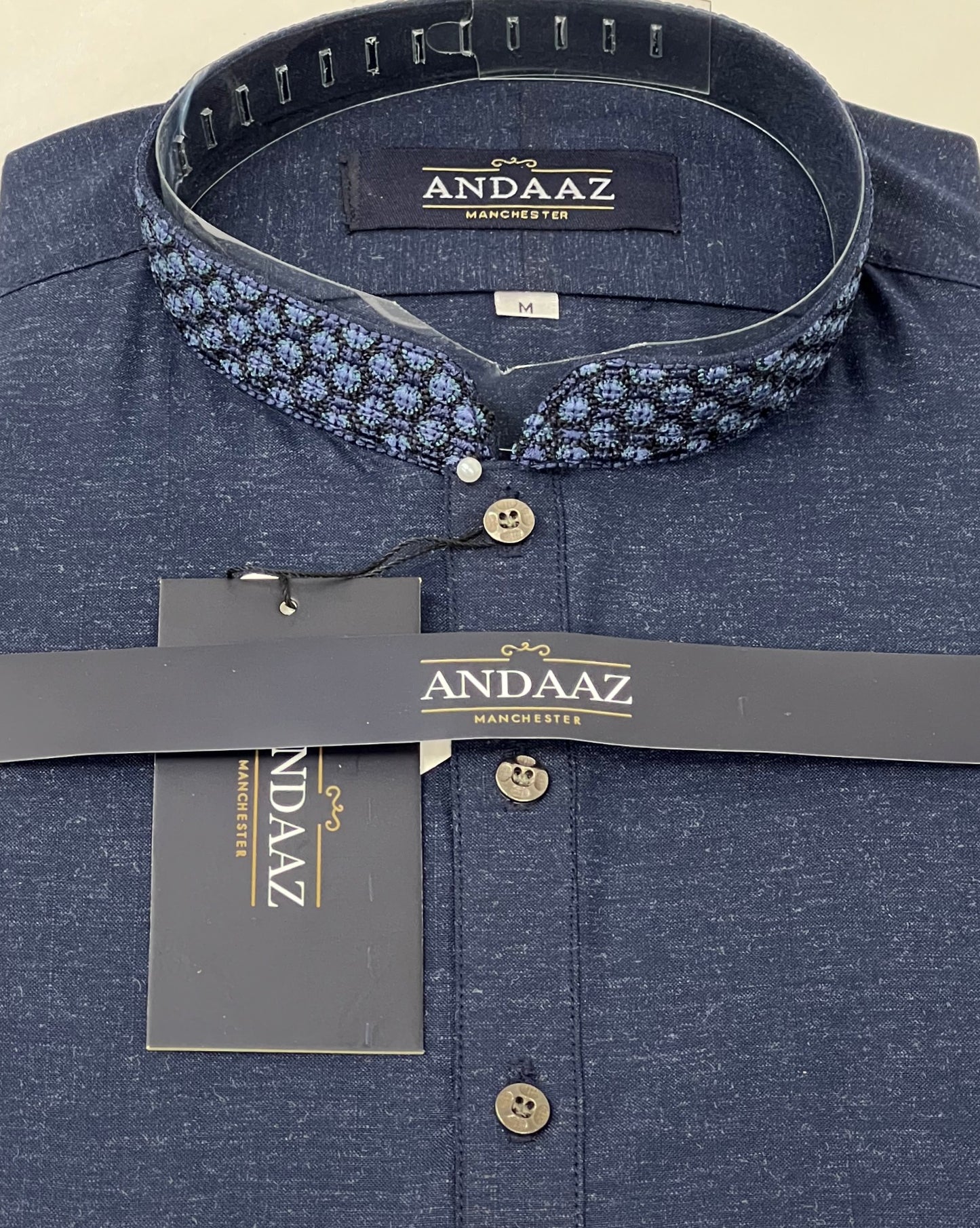 Men's Shalwar Kameez Denim Blue Embroidery