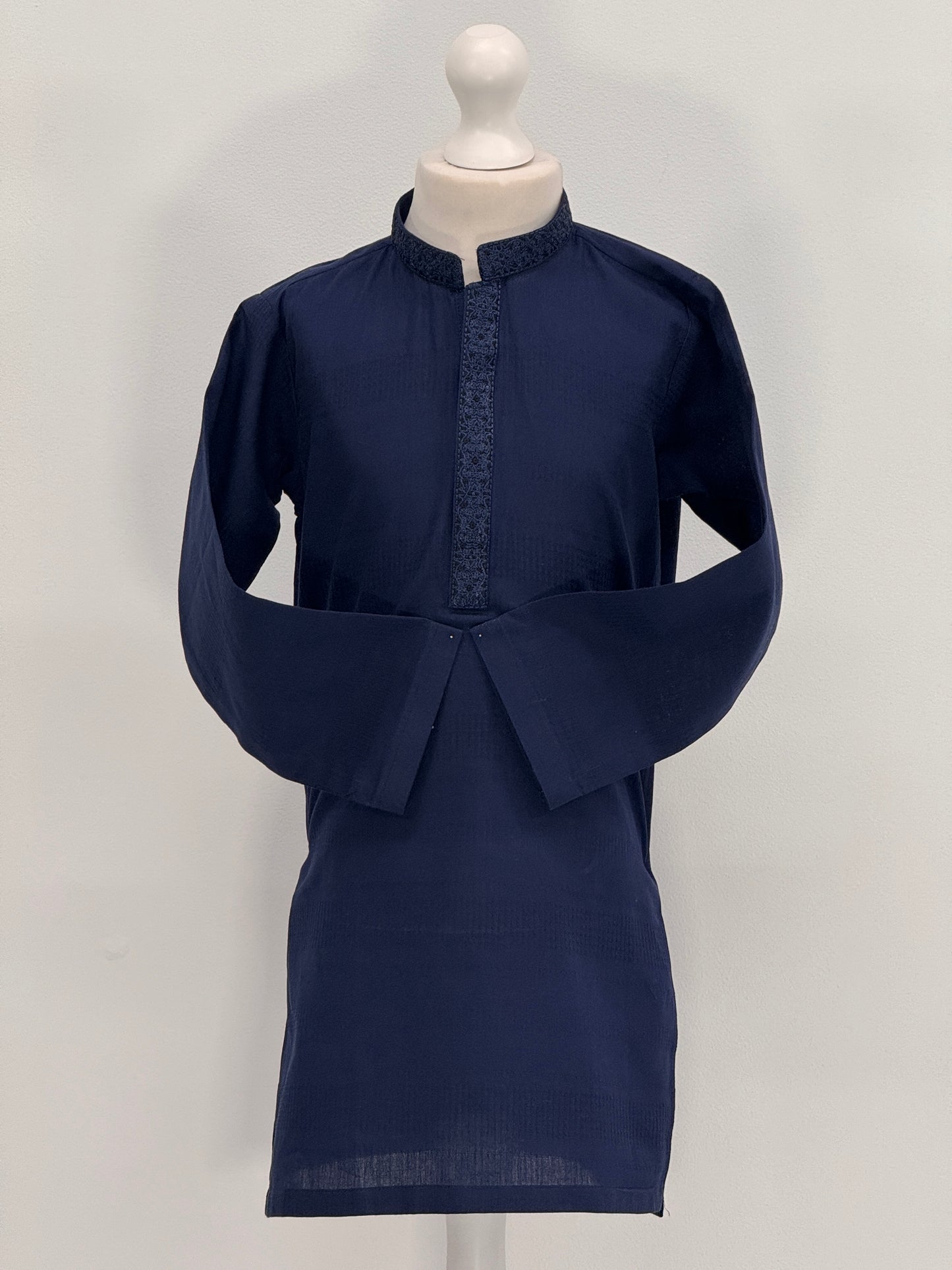 Boys Navy 4 Kurta with Placket Embroidery