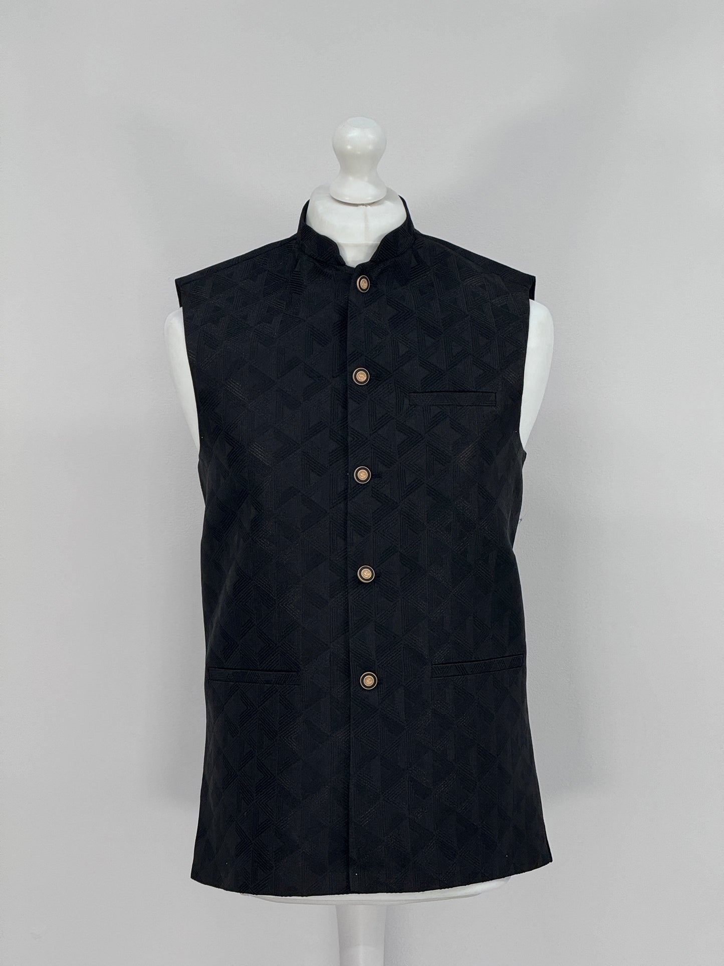 Men's Aztec Design Black Jamawar Waistcoat