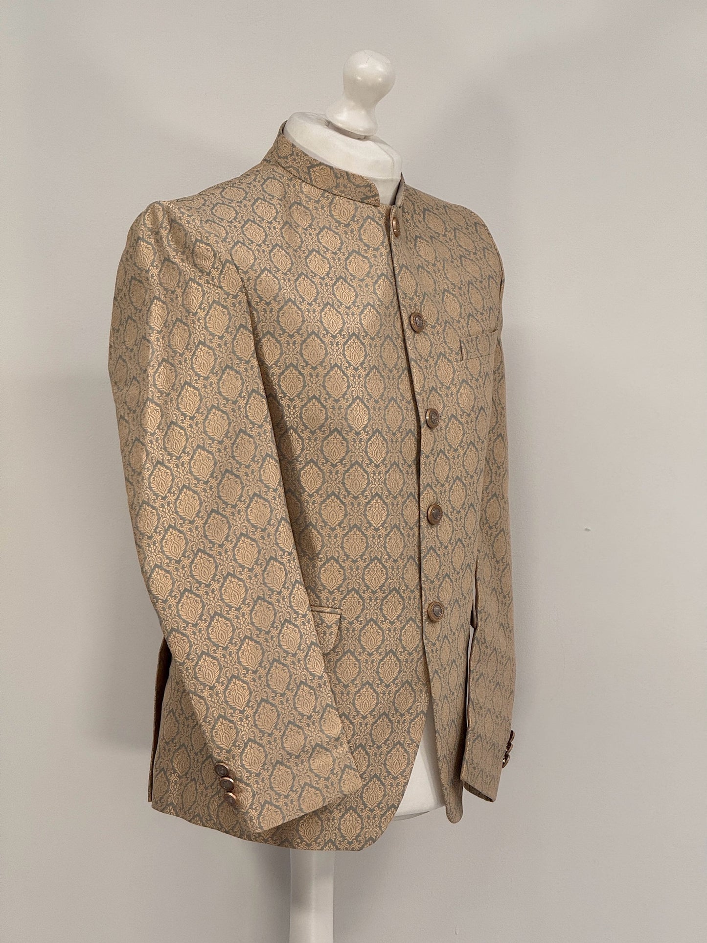 Men's Banarsi Grey Gold Diamond Prince Jacket