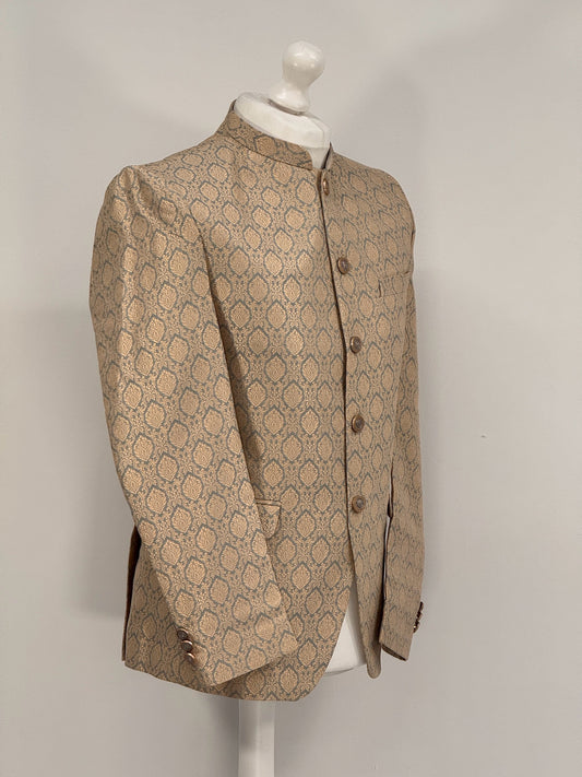 Men's Banarsi Grey Gold Diamond Prince Jacket