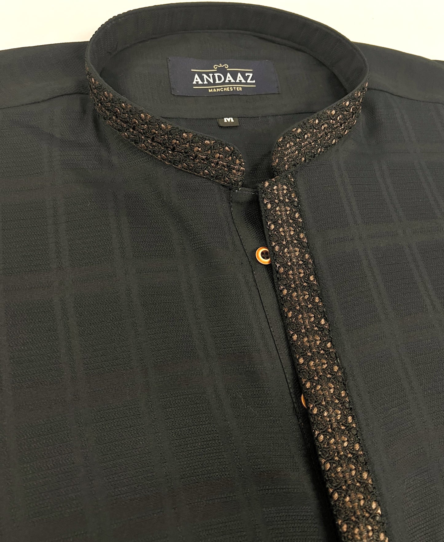 Men's Black 4 Kurta with Placket Embroidery
