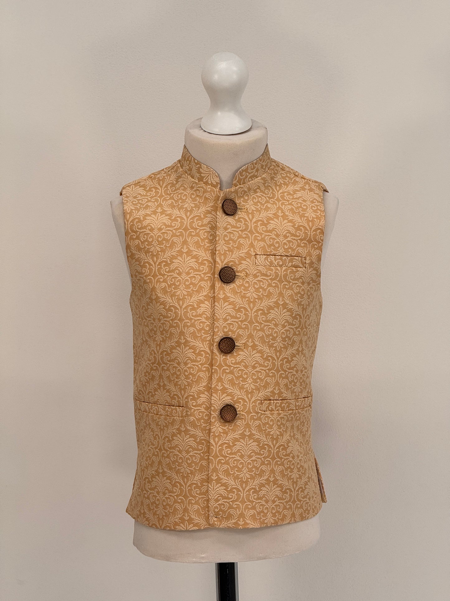 Boys Banarsi Peach Cream Waistcoat