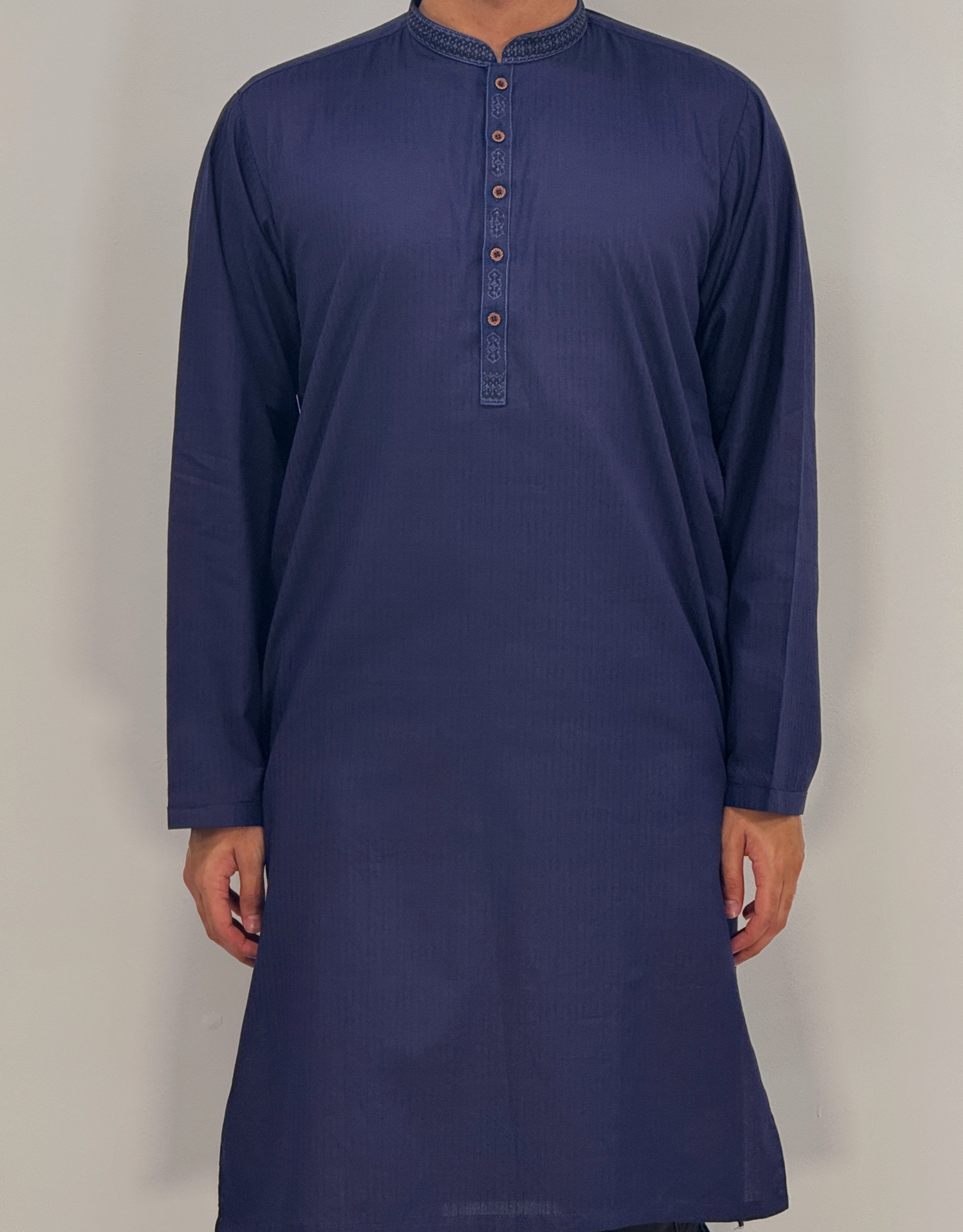 Men's Navy Kurta with Placket Embroidery
