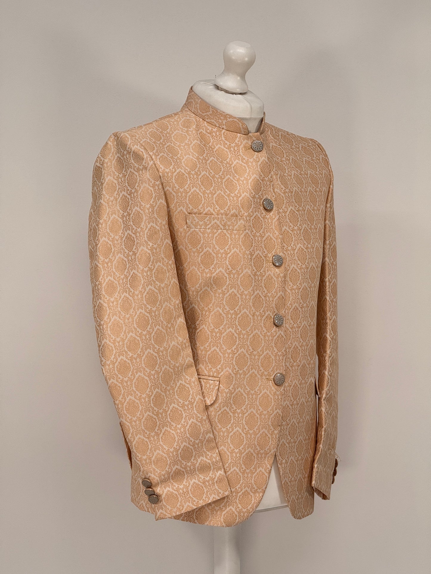 Men's Banarsi Cream Peach Diamond Prince Jacket