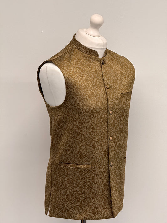 Men's Banarsi Golden Copper Waistcoat
