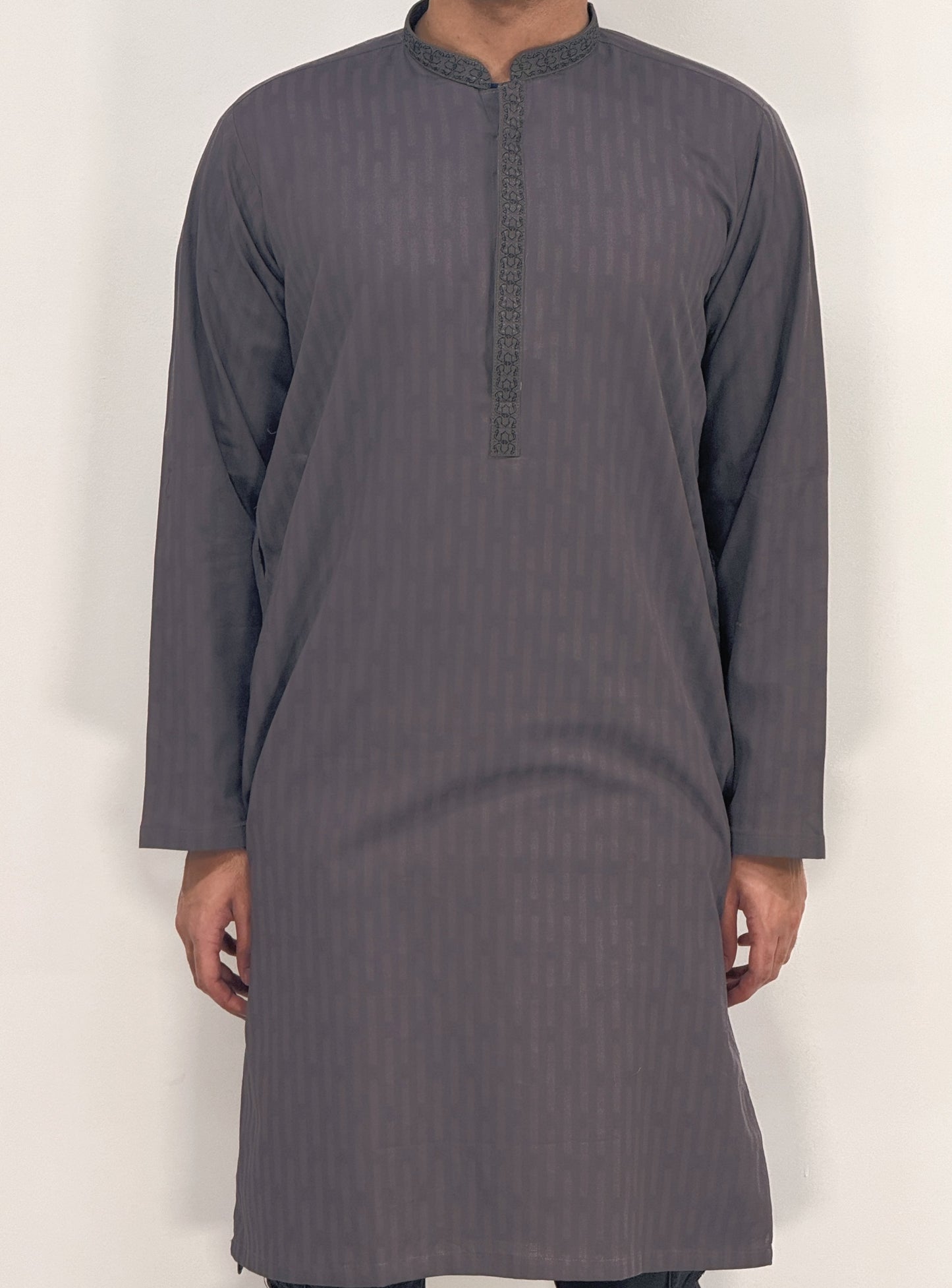 Men's Grey 1 Kurta with Placket Embroidery