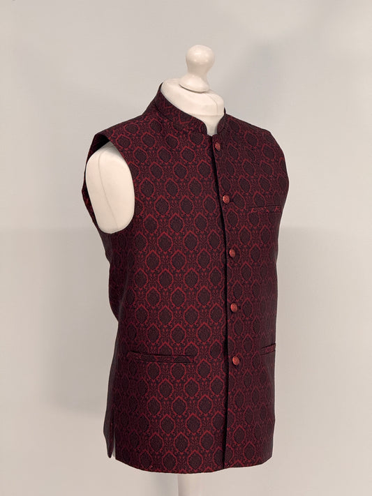 Men's Banarsi Red Black Diamond Waistcoat