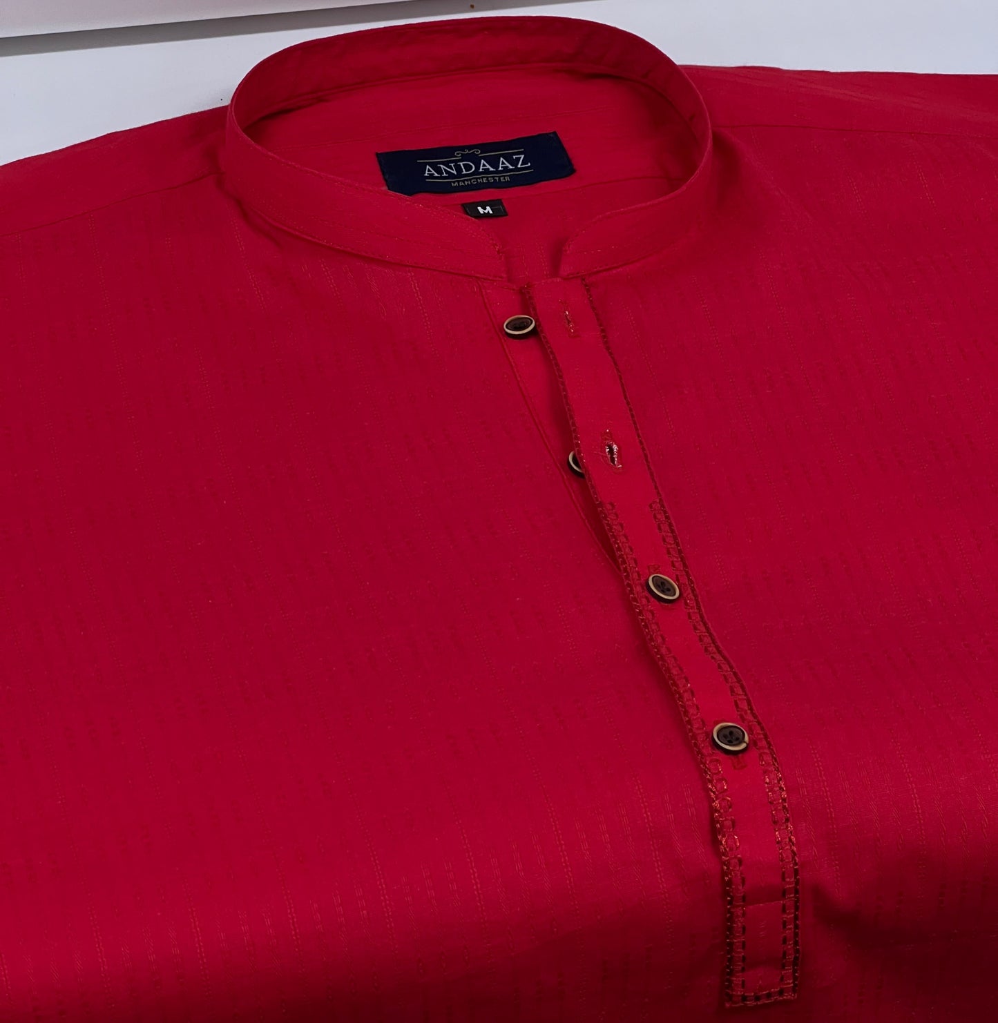 Men's Red Kurta with Placket Embroidery