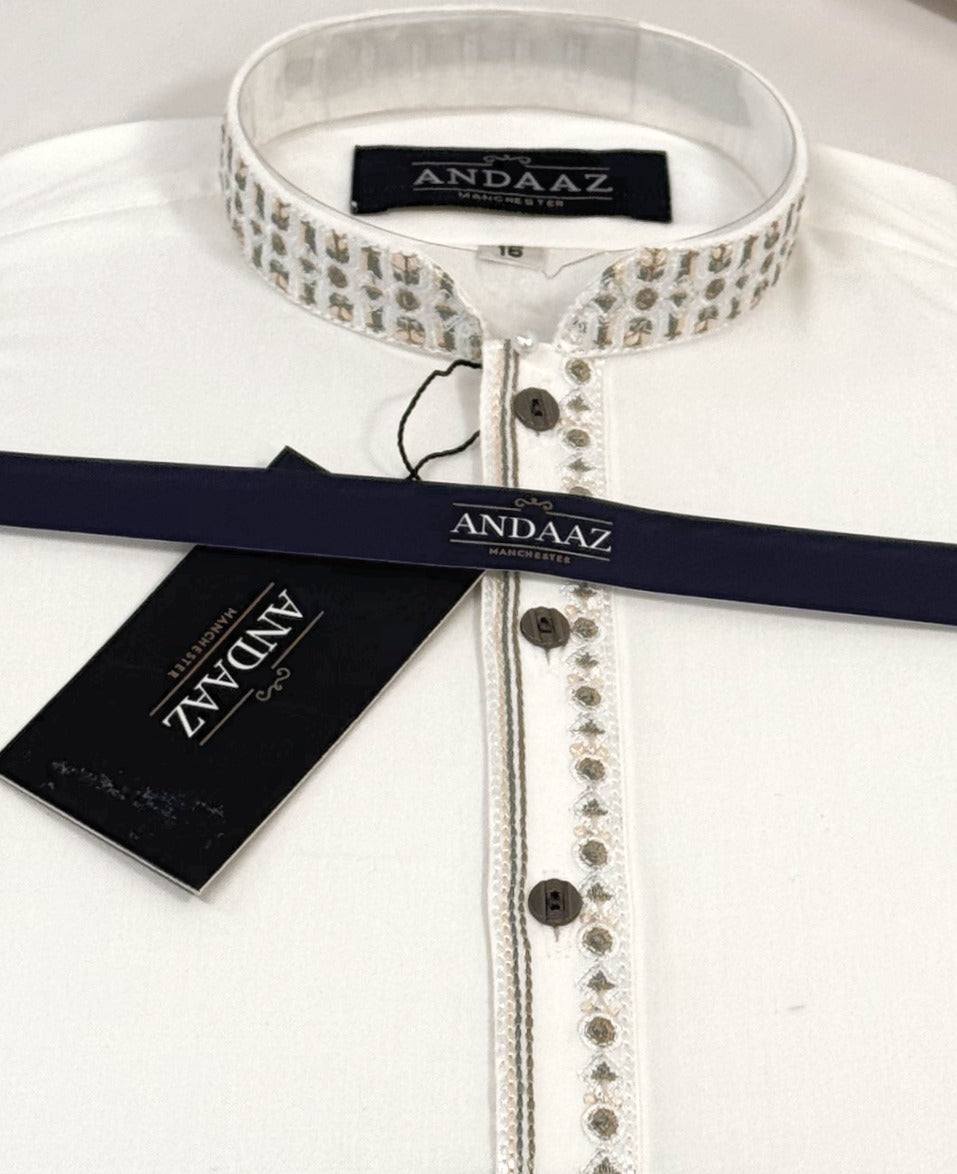 Boys Shalwar Kameez Off White Embroidery