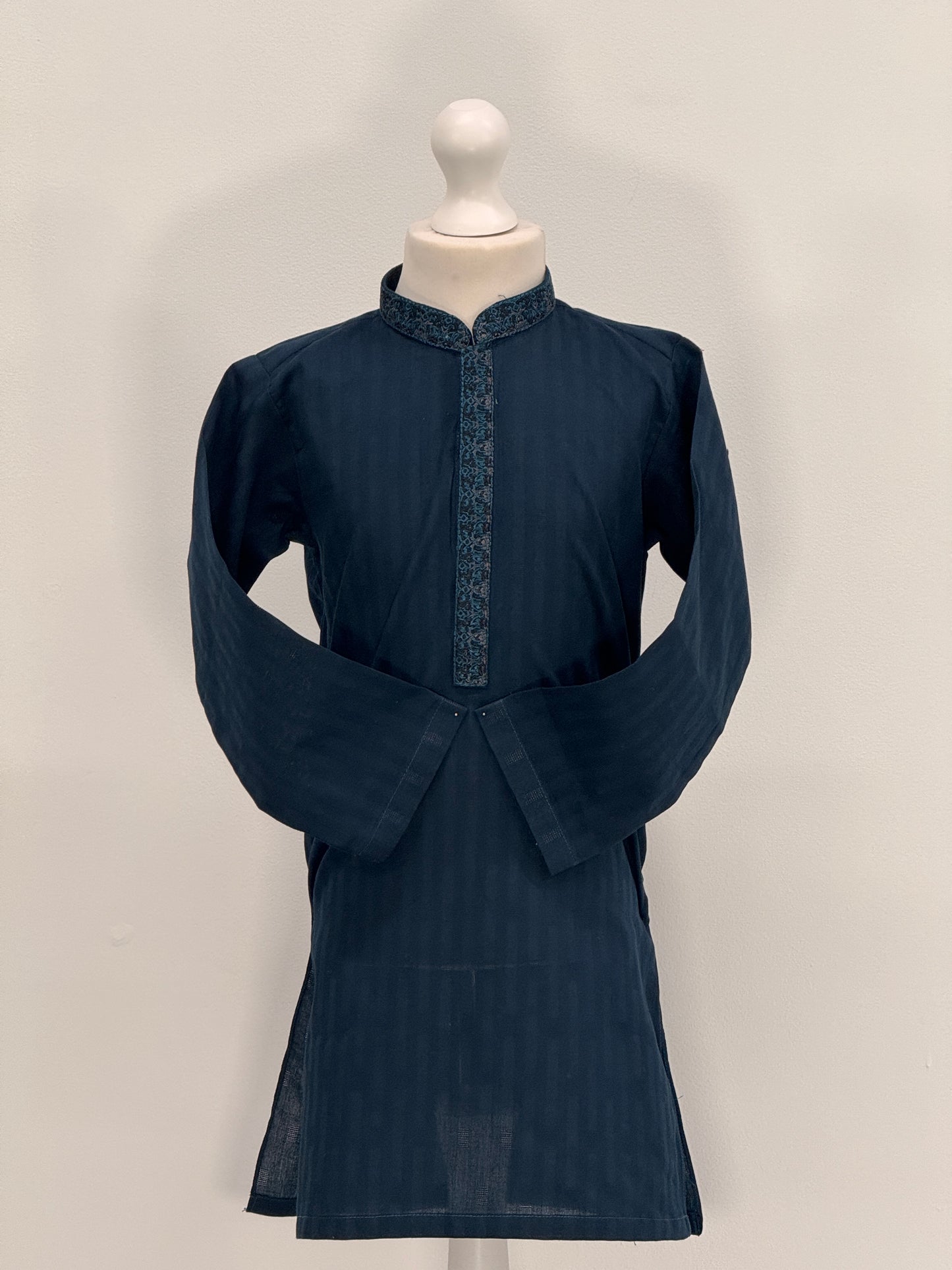 Boys Dark Teal Kurta with Placket Embroidery