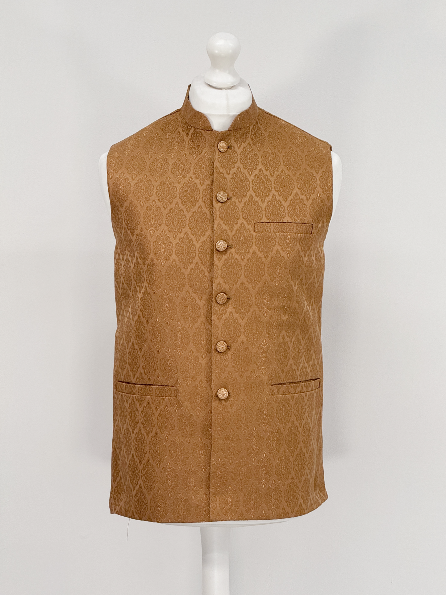Men's Light Brown Diamond Design Jamawar Waistcoat