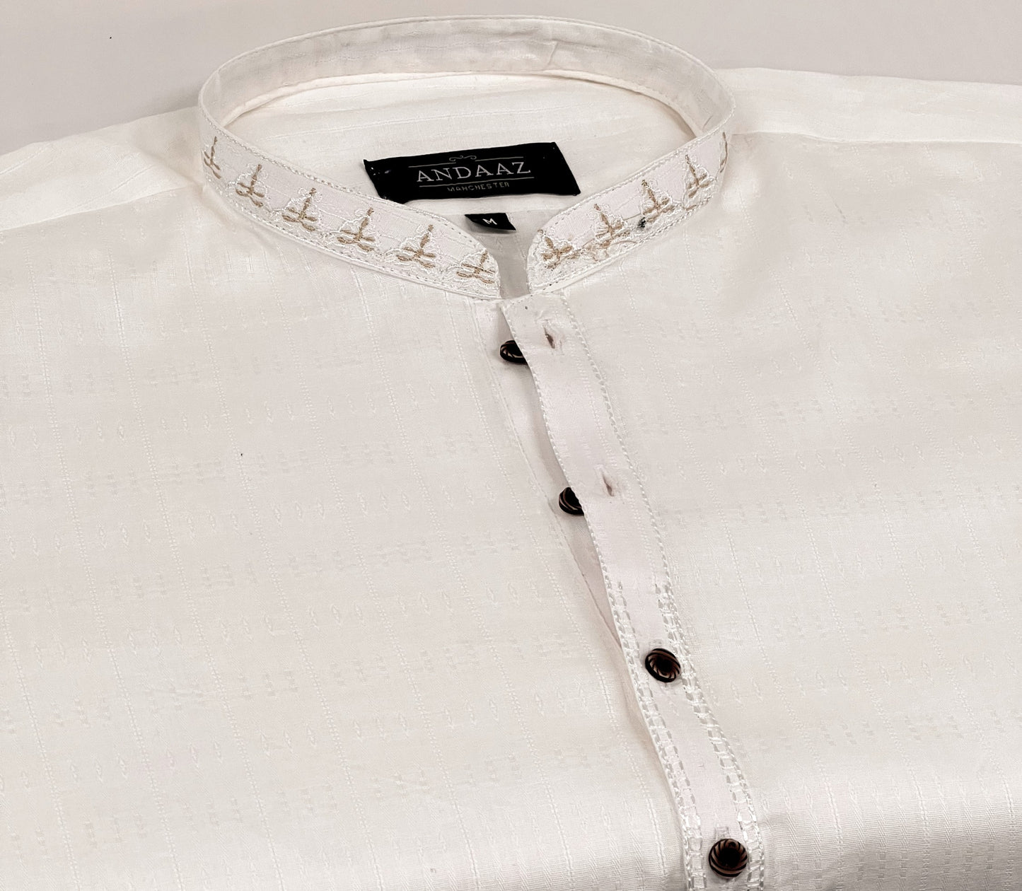 Men's Off White Kurta with Placket Embroidery