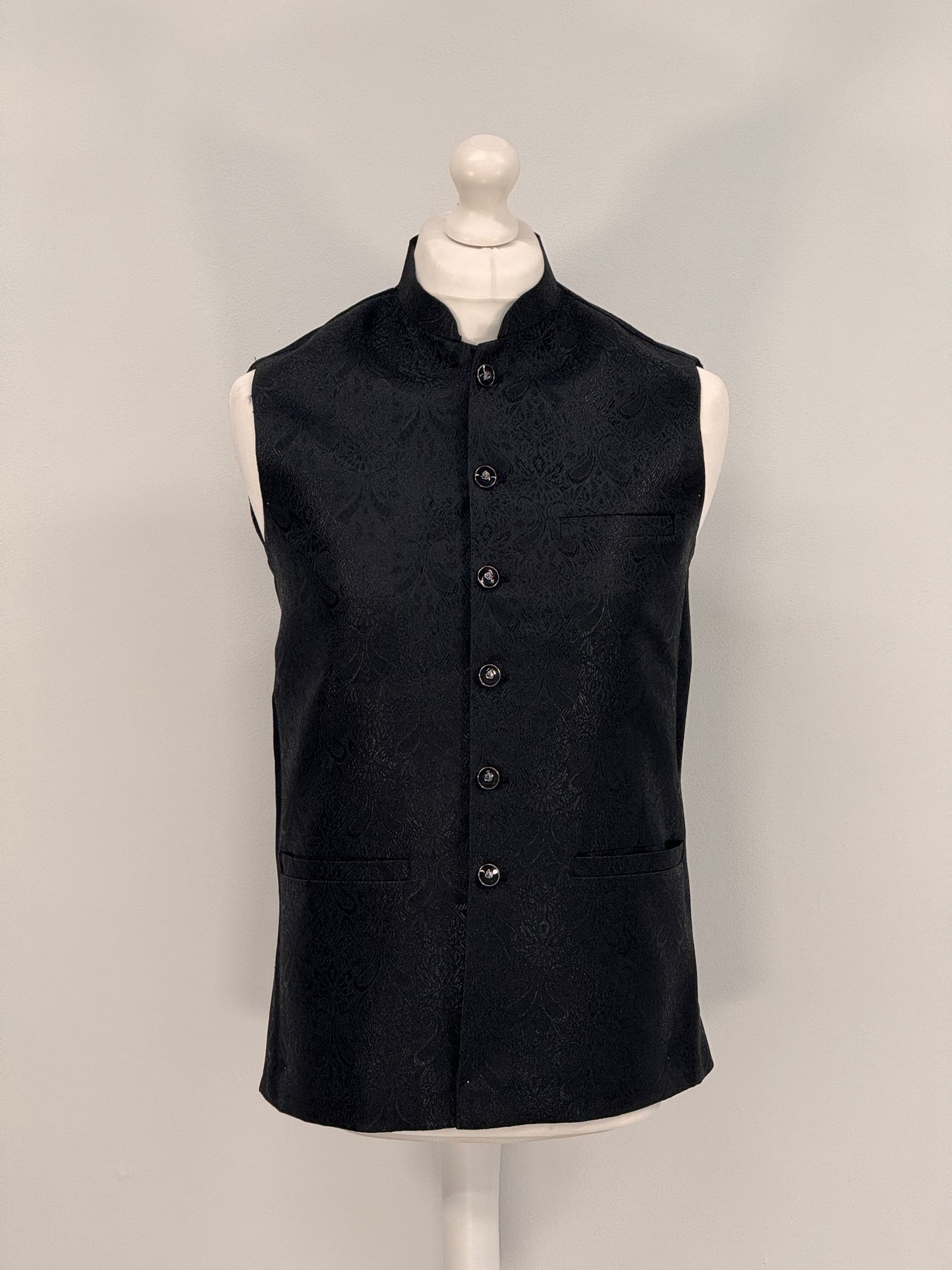 Men's Black Paisley Design Jamawar Waistcoat
