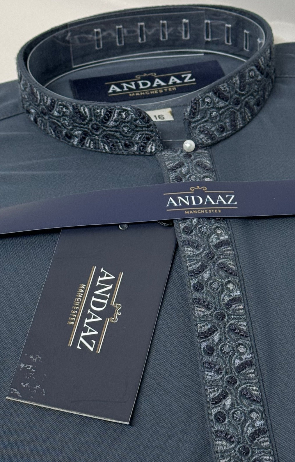 Boys Shalwar Kameez Grey 1 Placket Embroidery