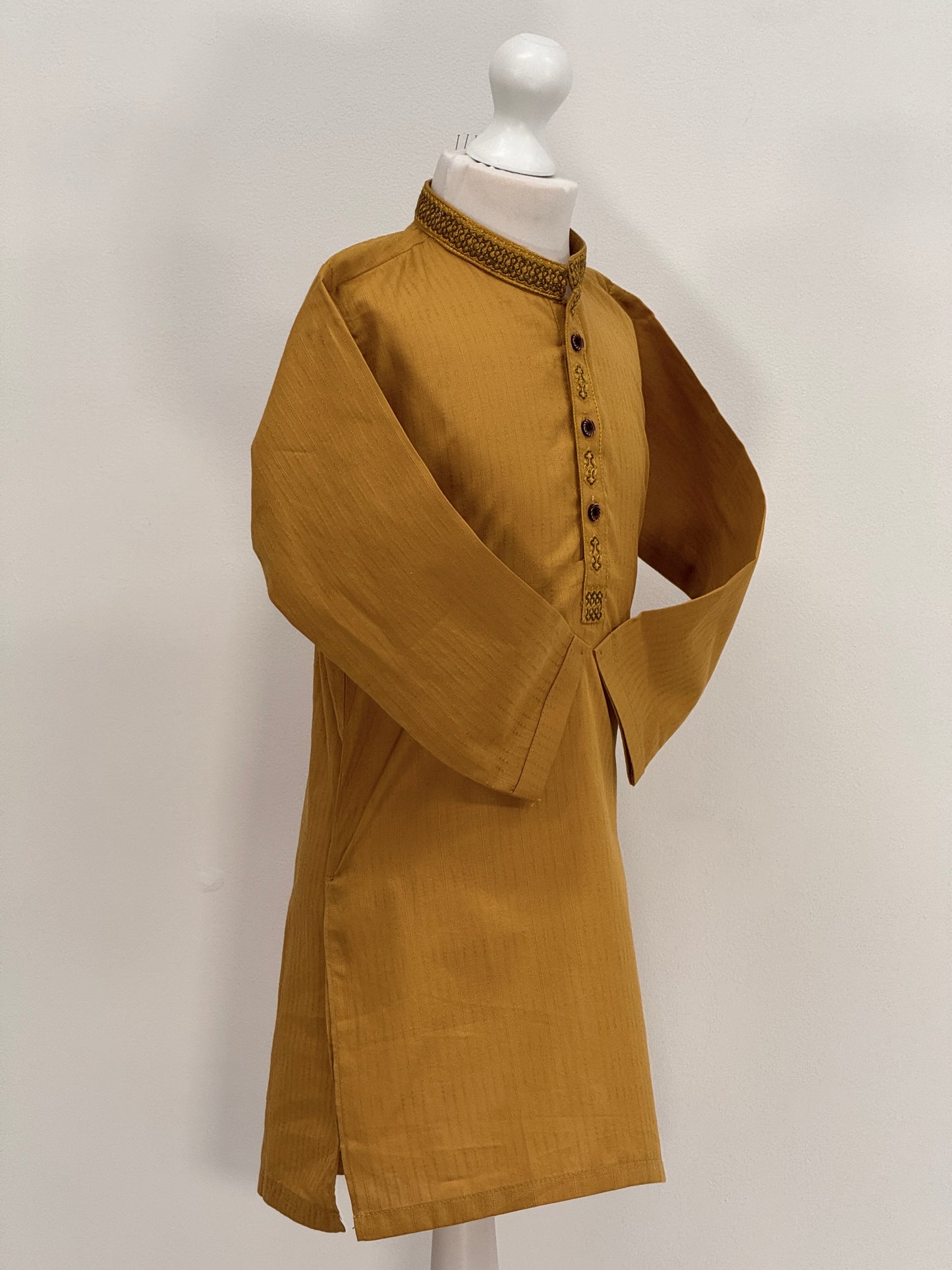 Boys Mustard Kurta with Placket Embroidery