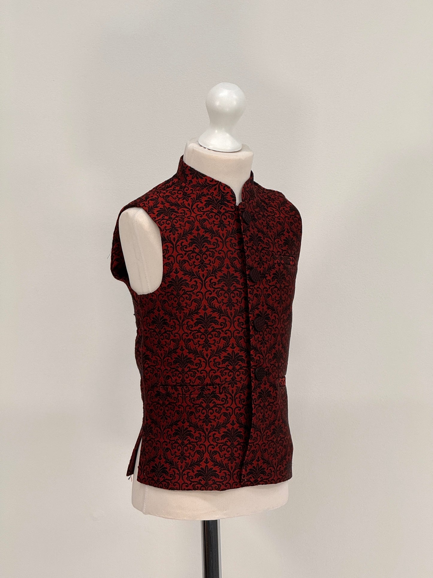 Boys Banarsi Red Black Waistcoat