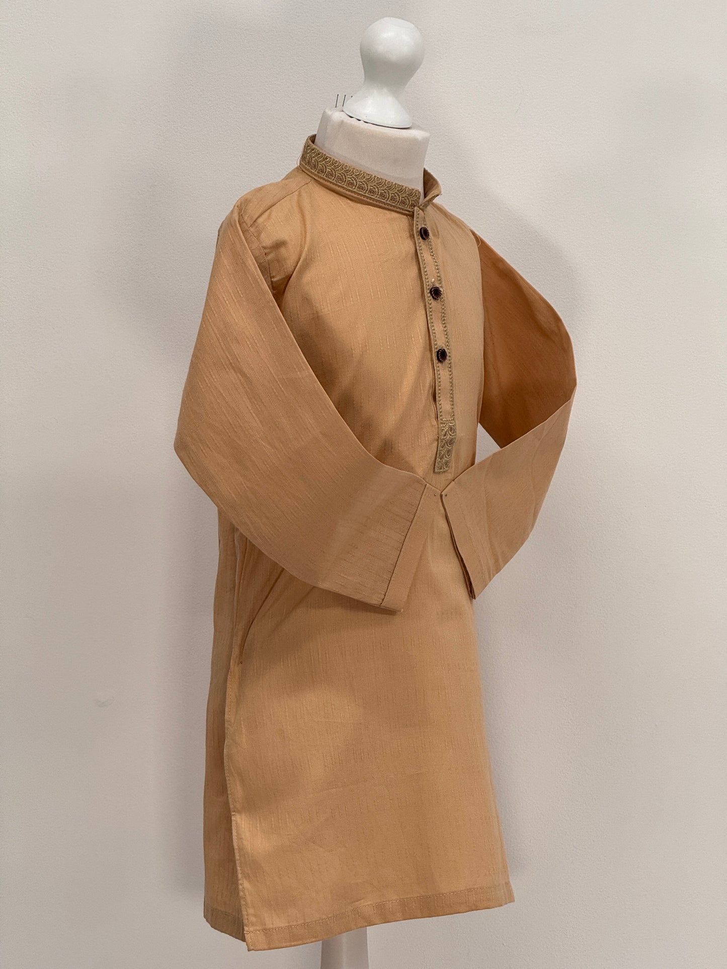 Boys Beige 1 Kurta with Placket Embroidery