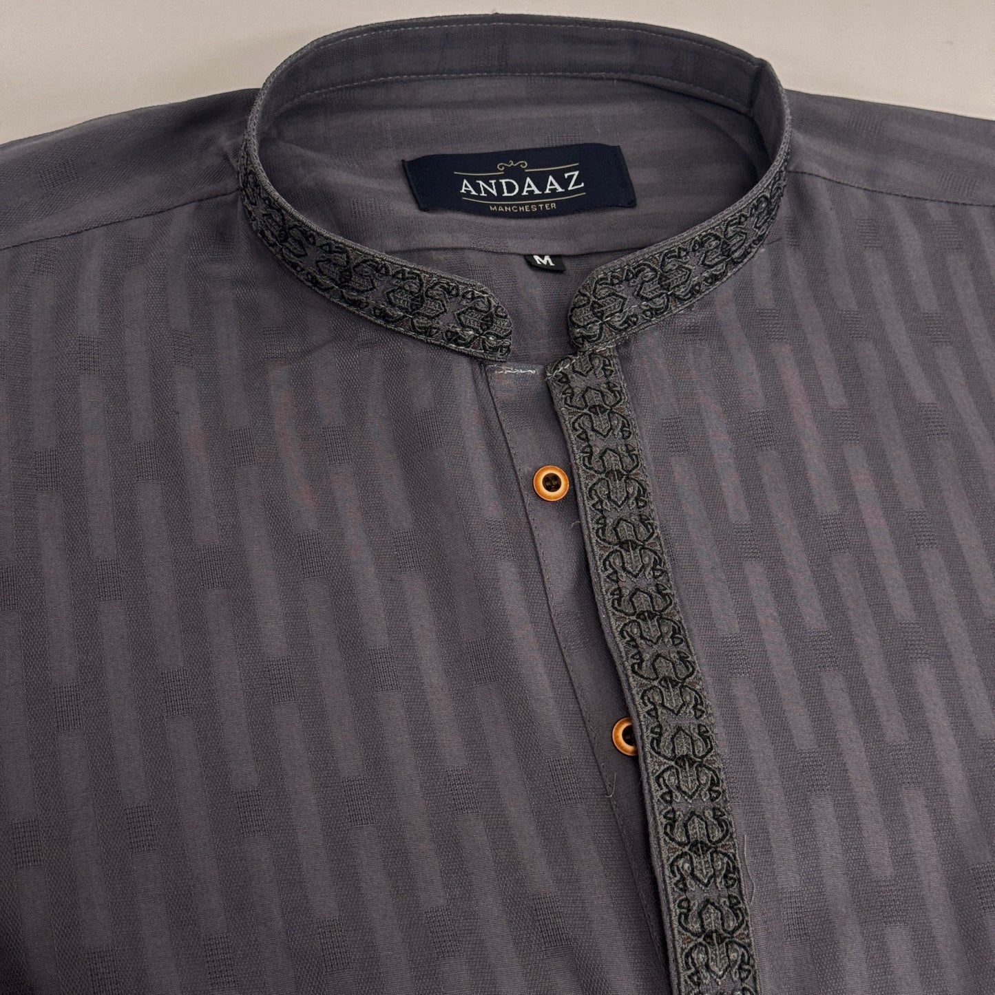 Men's Grey 1 Kurta with Placket Embroidery