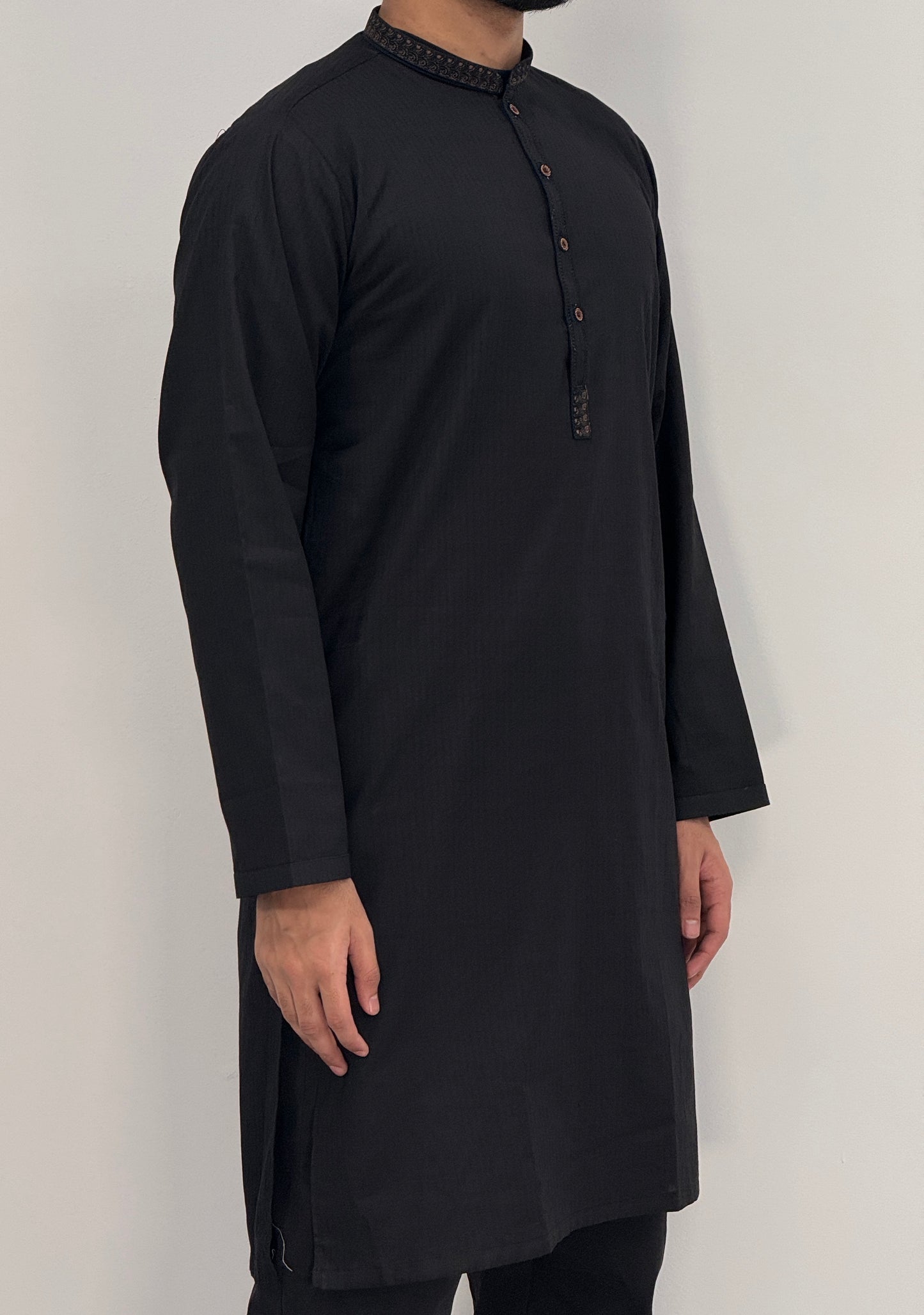 Men's Black 1 Kurta with Placket Embroidery