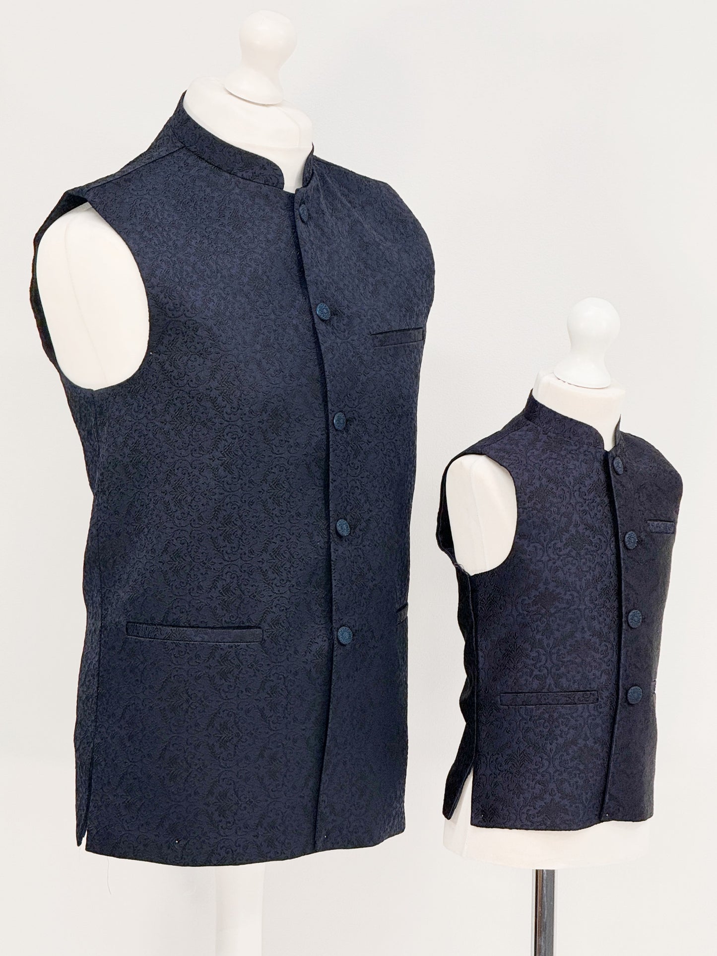 Boys Banarsi Navy Black Waistcoat