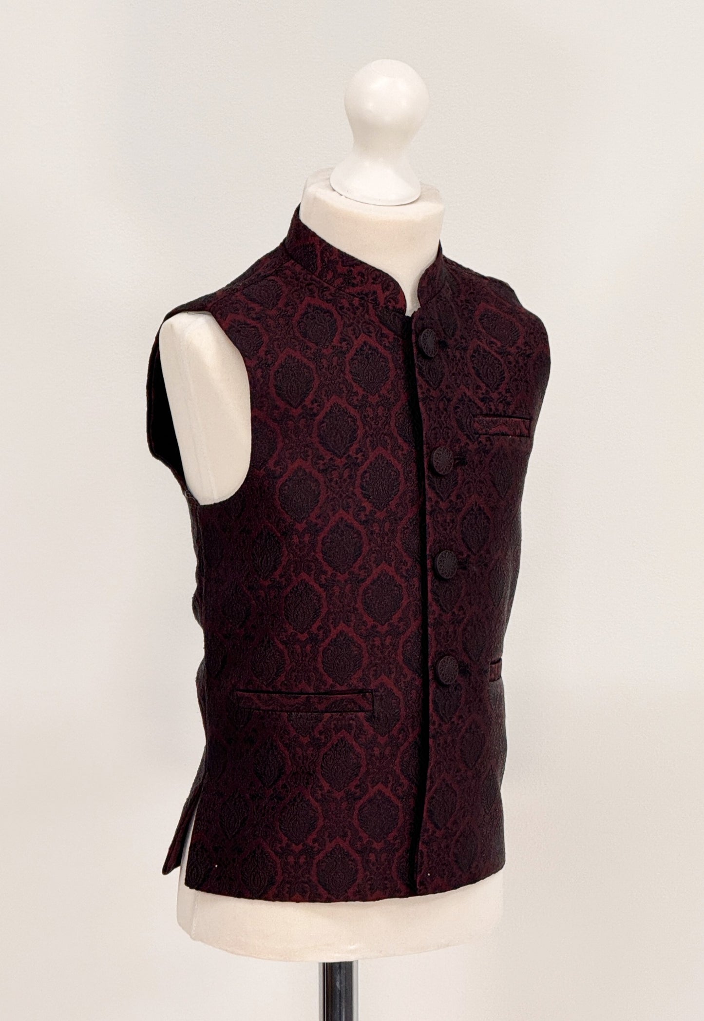 Boys Banarsi Maroon Black Diamond Waistcoat