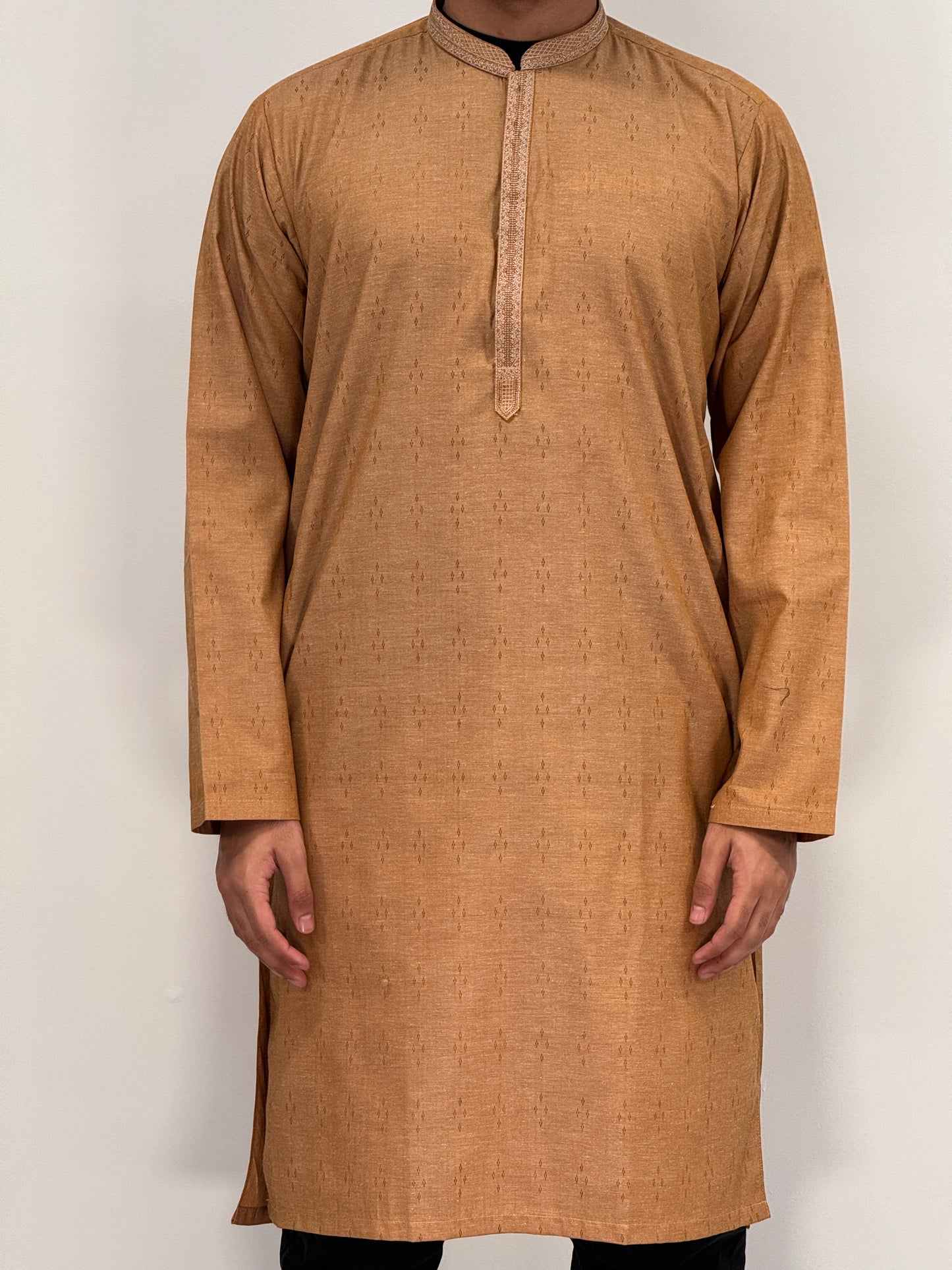 Men's Beige 2 Kurta with Placket Embroidery