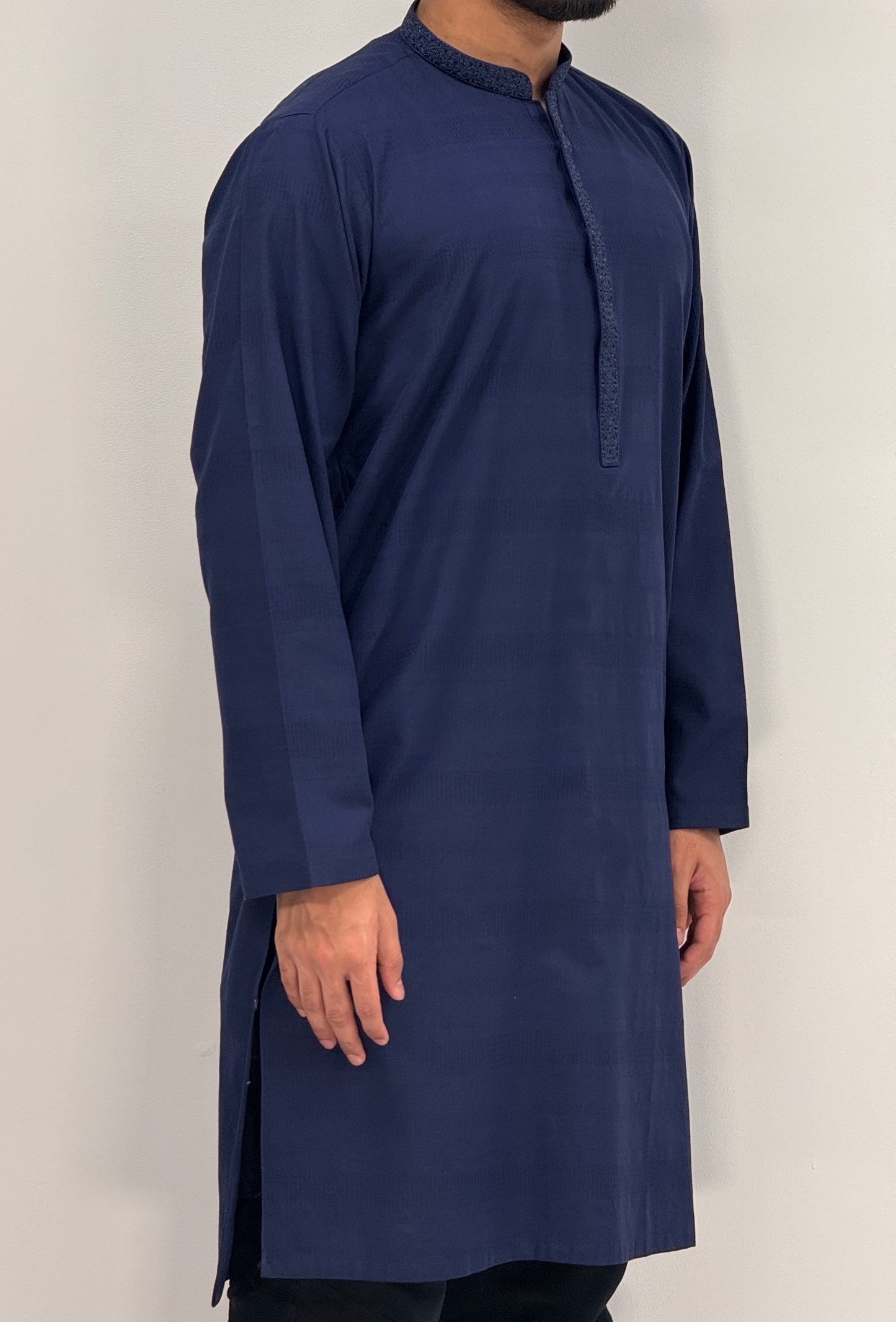 Men's Navy 4 Kurta with Placket Embroidery