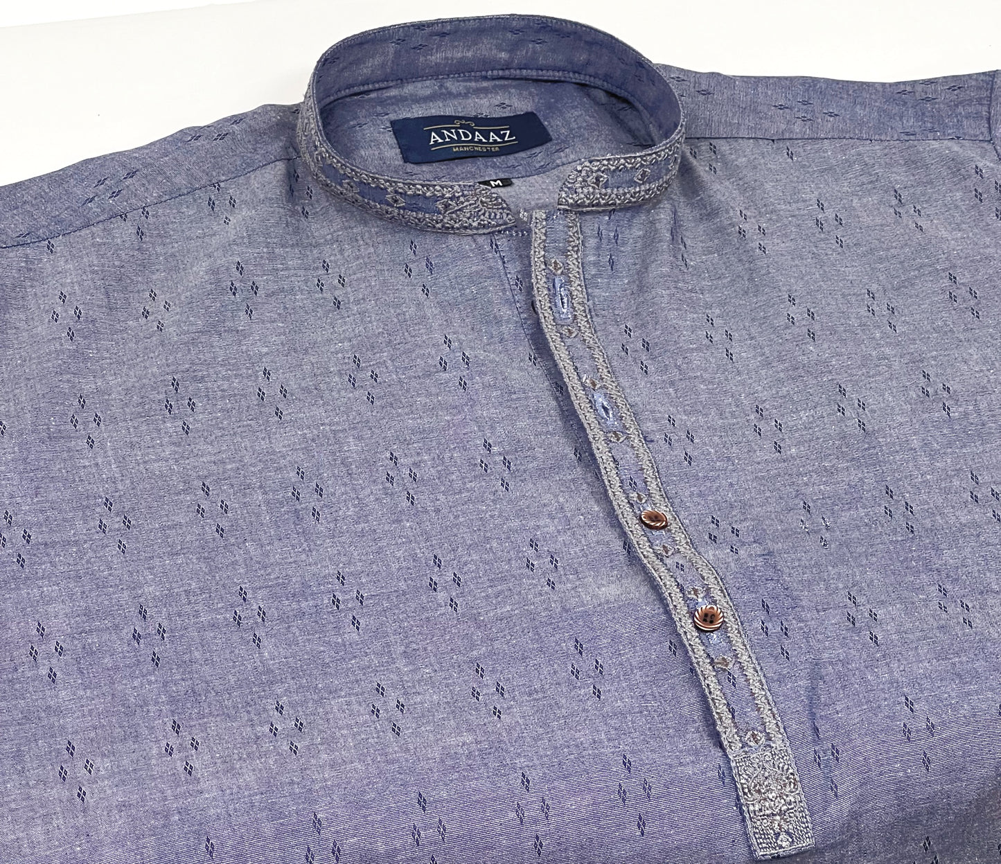 Men's Denim Kurta with Placket Embroidery