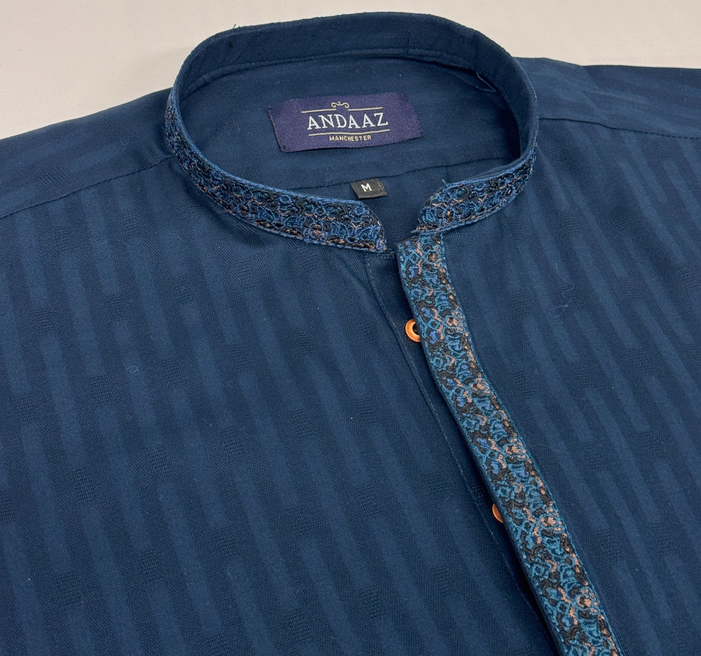 Men's Dark Teal Kurta with Placket Embroidery