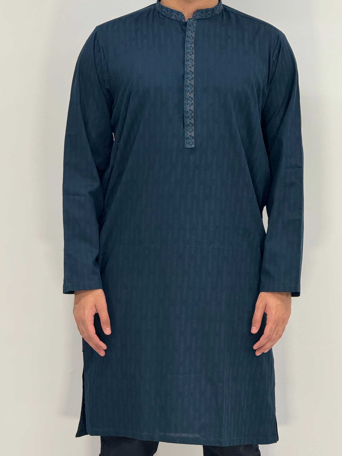 Men's Dark Teal Kurta with Placket Embroidery