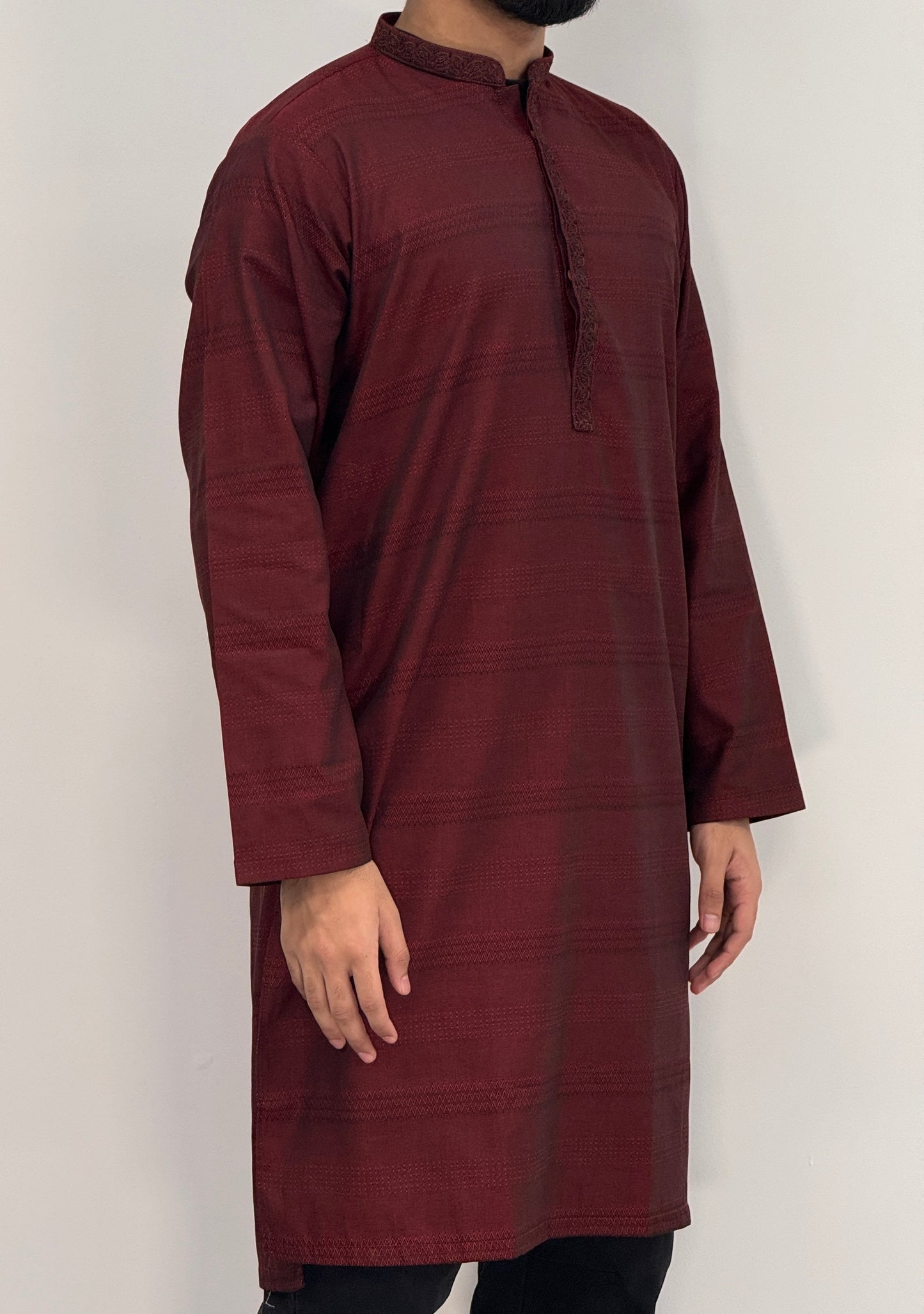 Men's Maroon 2 Kurta with Placket Embroidery