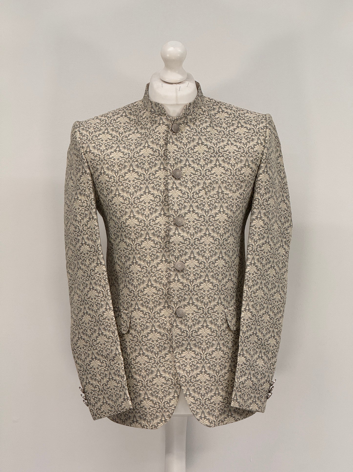 Men's Banarsi Grey Cream Prince Jacket
