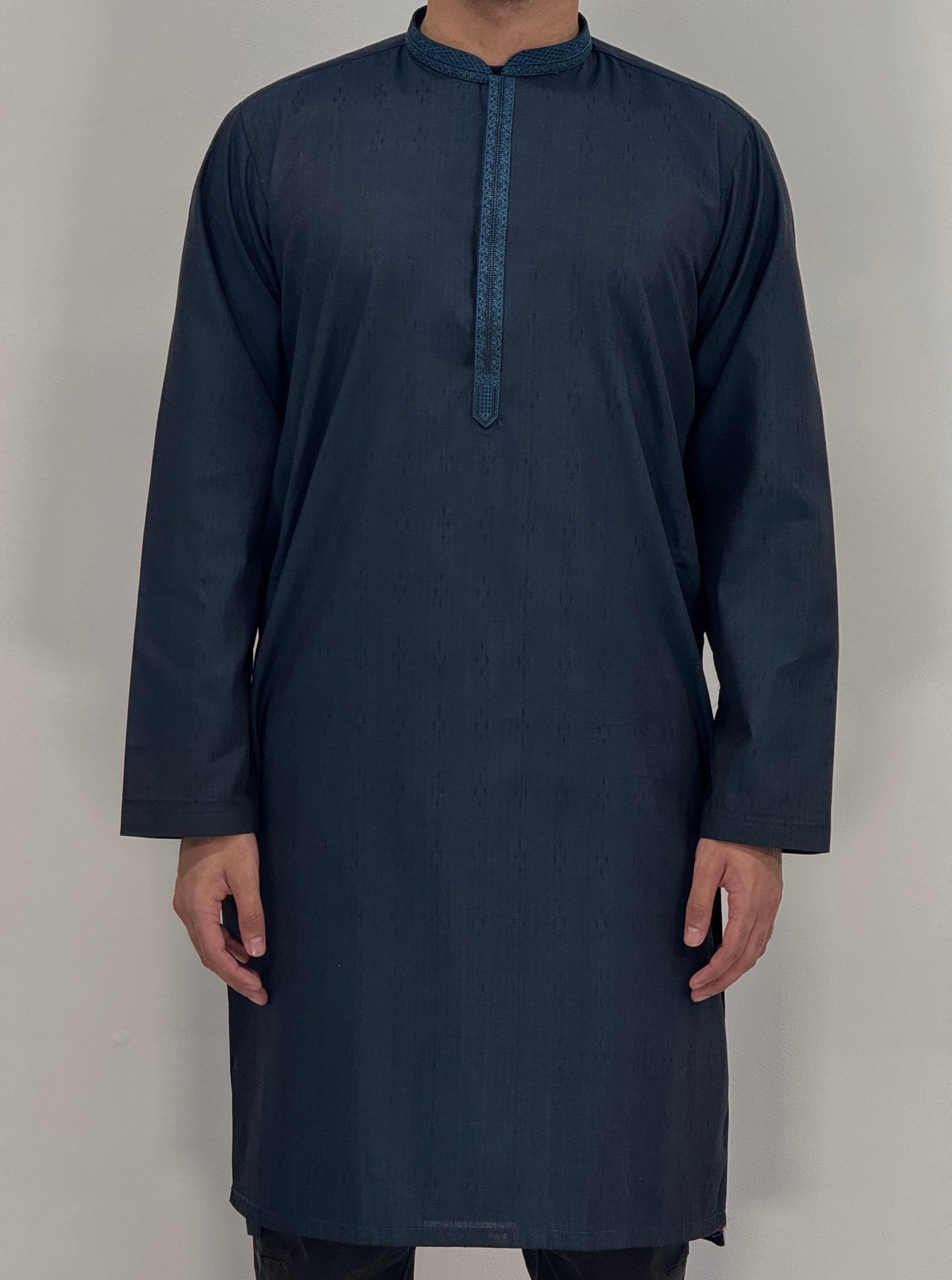 Men's Navy 1 Kurta with Placket Embroidery