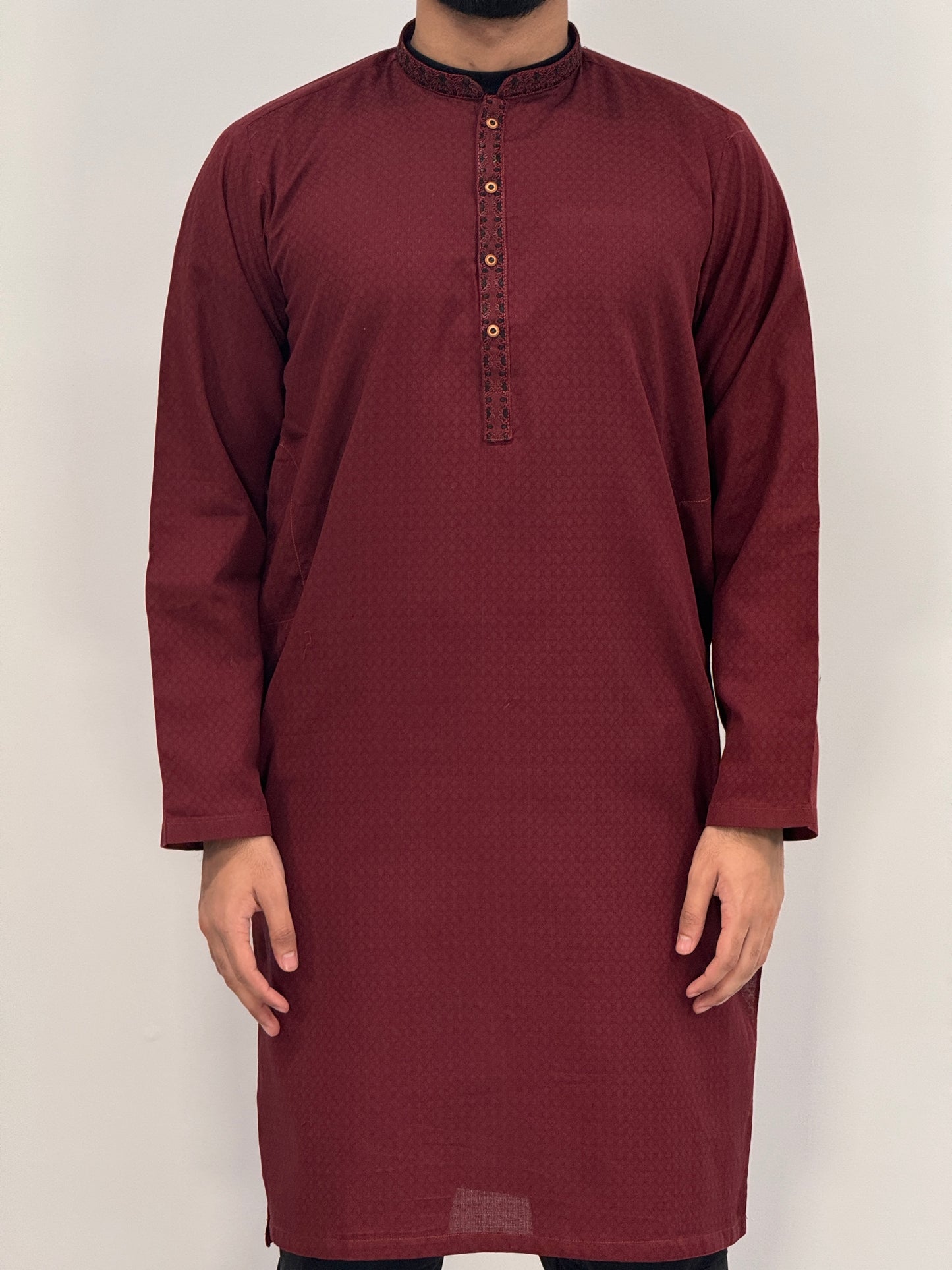 Men's Maroon 5 Kurta with Placket Embroidery