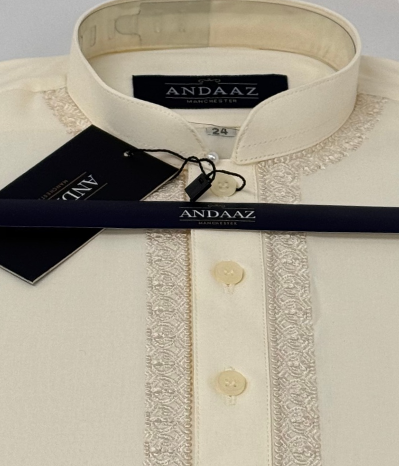 Boys Shalwar Kameez Cream with Piyala Embroidery